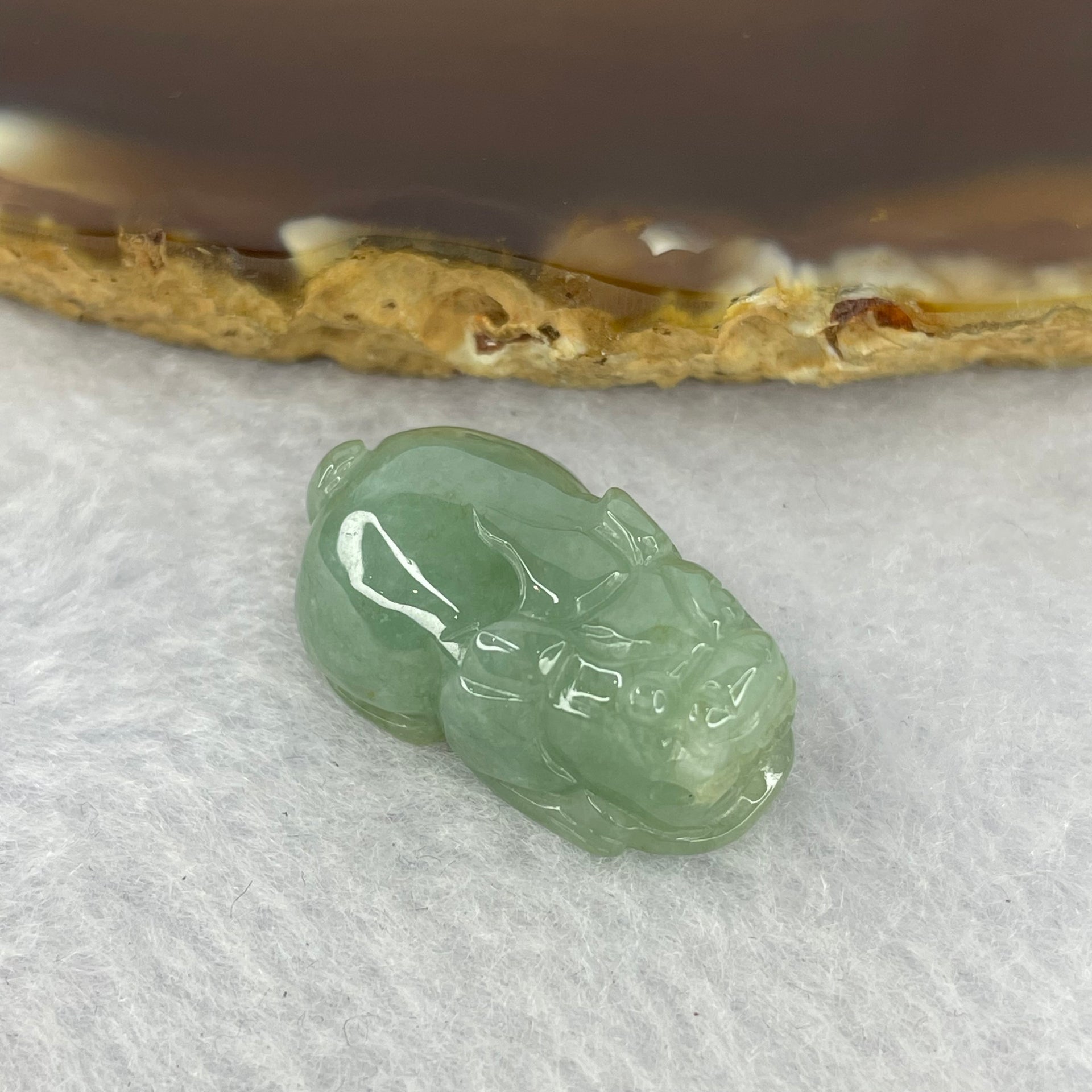 Type A Jelly Green Jadeite Pixiu Pendent A货浅绿色翡翠貔貅牌 7.21g 23.8 by 14.6 by 10.3 mm - Huangs Jadeite and Jewelry Pte Ltd