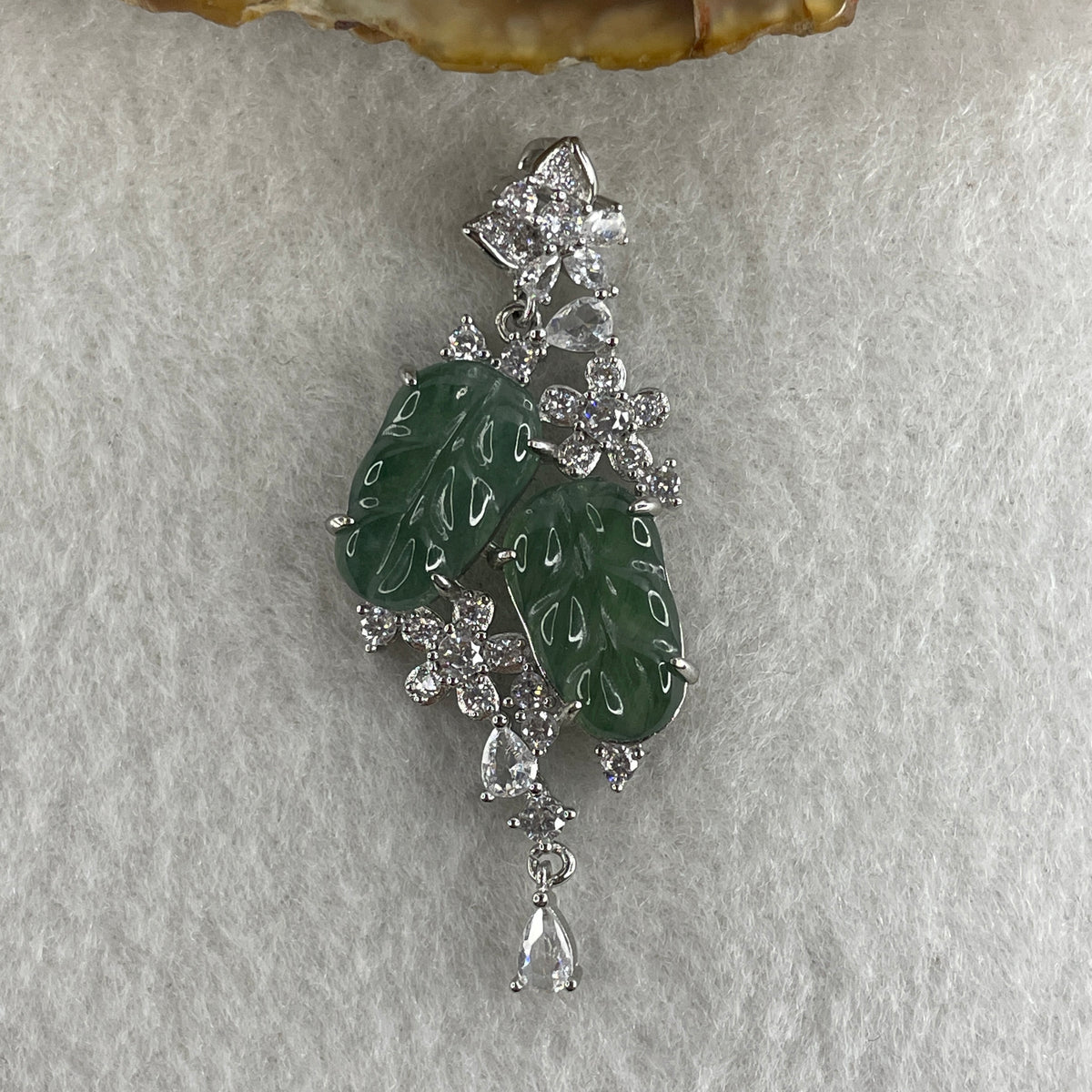 Natural Type A Icy Blueish Green Jadeite Double Leaf Pendant in S925 Silver |  (4.97g | 14.5 x 9.5 x 1.5mm | Double Growth & Executive Success Anchor, Feng Shui Prosperity & Harmony Pendant) - Huangs Jadeite and Jewelry Pte Ltd