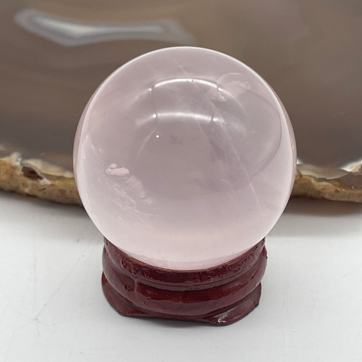 Above Average Natural Rose Quartz Mini Ball with Wooden Stand Display | (80.00g | 38.0mm | 45.3mm | Catalyst, "Zhao Tao Hua" Love & Interpersonal Charm Magnet, 360° Energy Harmonizer & Feng Shui Prosperity Sphere)