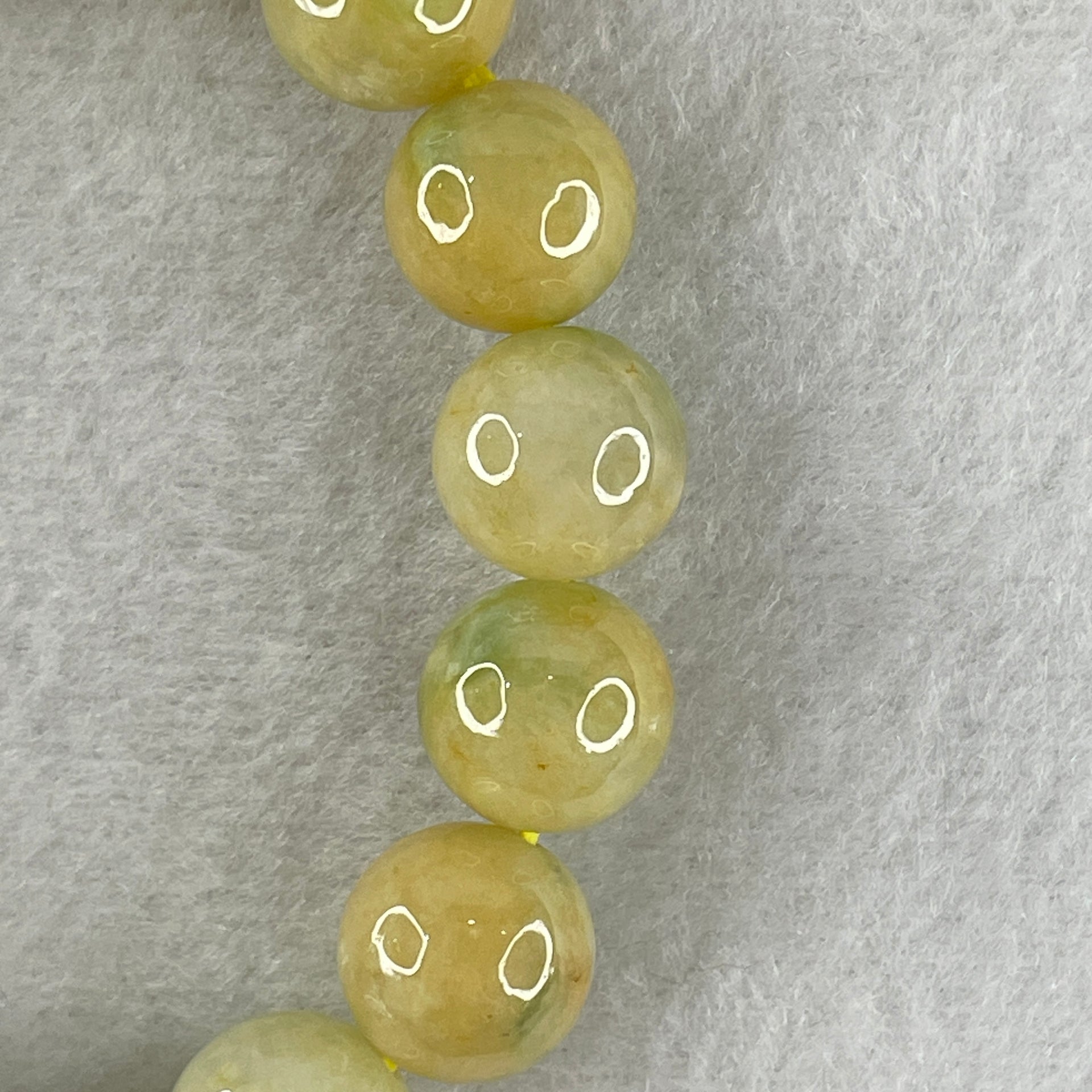 Natural Type A Yellow Jadeite Round Shape Beads Bracelet 61.35g 16.5cm 13mm 16 Beads (Burned) - Huangs Jadeite and Jewelry Pte Ltd