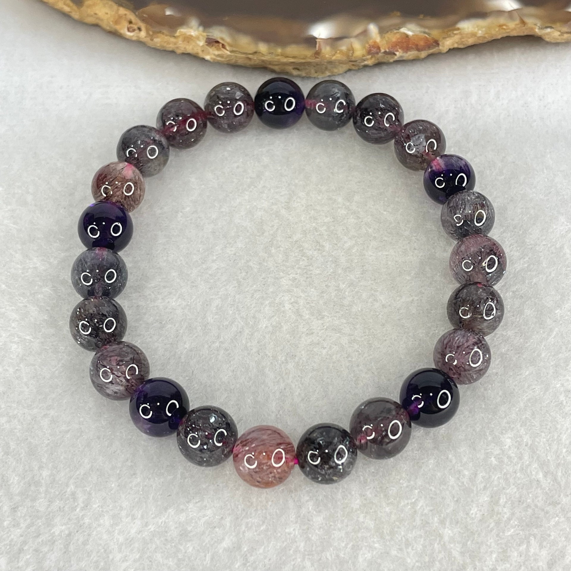 Good Grade Natural Blackcurrant Super 7 Beads Bracelet 20.68g 16.5cm 8.7mm 23 Beads - Huangs Jadeite and Jewelry Pte Ltd