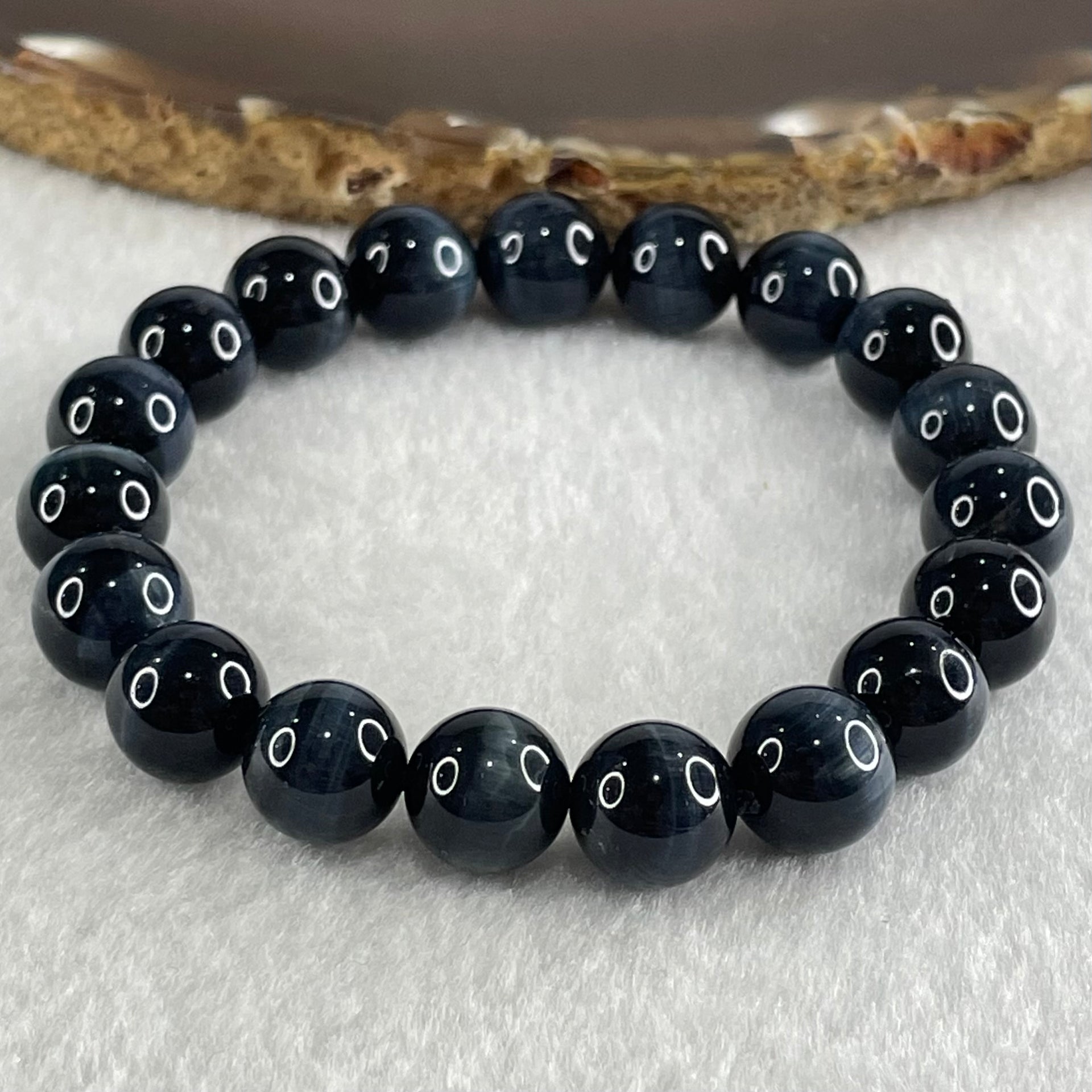 Natural Blue Tiger Eye Quartz Beads Bracelet 29.06g 16.5cm 10.5mm 19 Beads - Huangs Jadeite and Jewelry Pte Ltd
