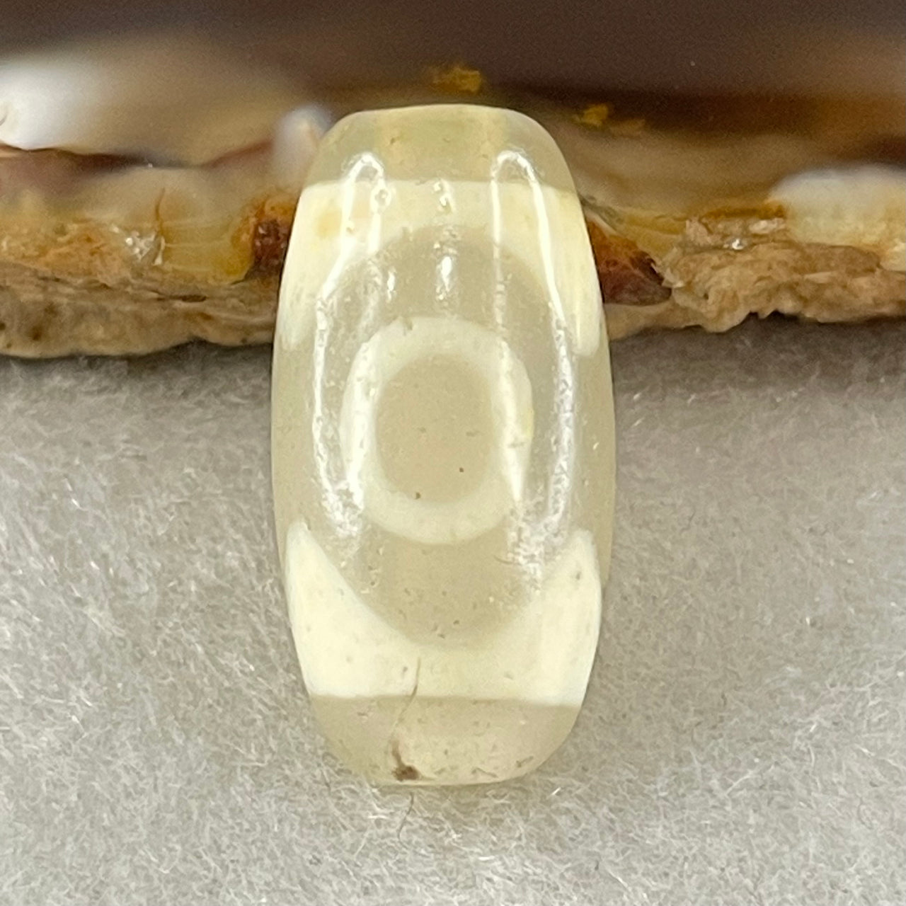 Natural Powerful Tibetan Old Oily Agate 3 Eyes Dzi Bead Heavenly Master (Tian Zhu) 三眼天诛 2.90g 19.8 by 10.2mm - Huangs Jadeite and Jewelry Pte Ltd