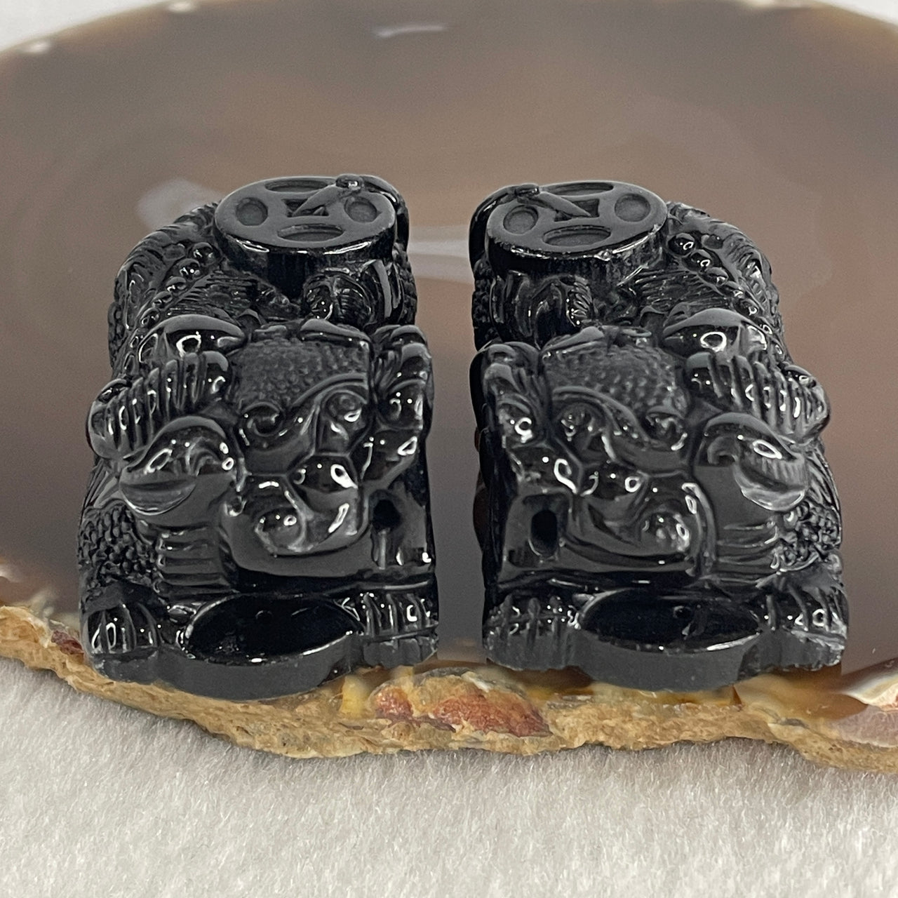 Certified Natural Type A Black Omphacite Jadeite Pixiu pair Pendant Each About 62.04g 50.6 by 28.6 by 21.4mm And 64.08g 50.0 by 27.5 by 22.7mm - Huangs Jadeite and Jewelry Pte Ltd