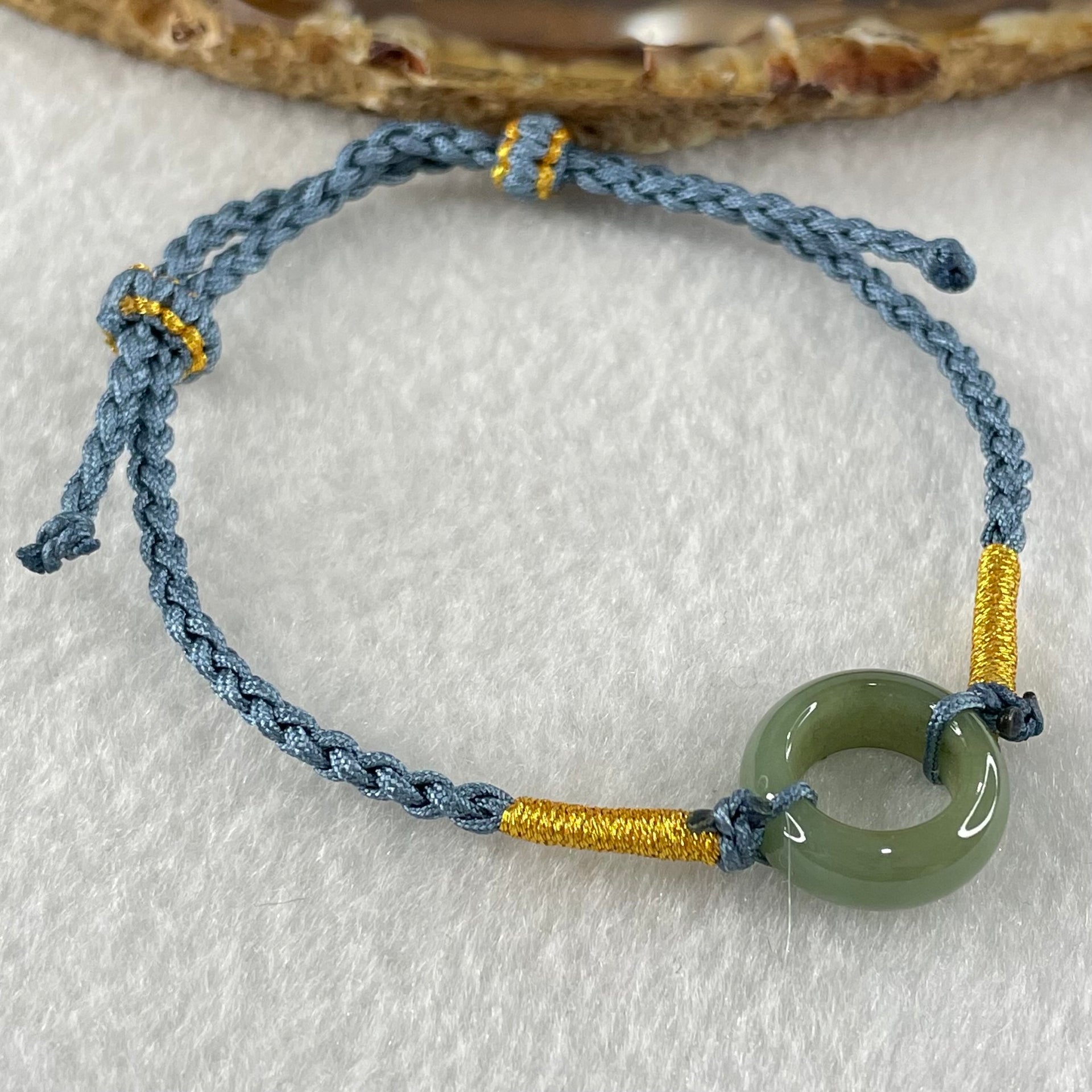 Type A Blueish Green Jadeite Ping An Kou Donut With String Bracelet 2.60g 15.2 by 5.9mm - Huangs Jadeite and Jewelry Pte Ltd