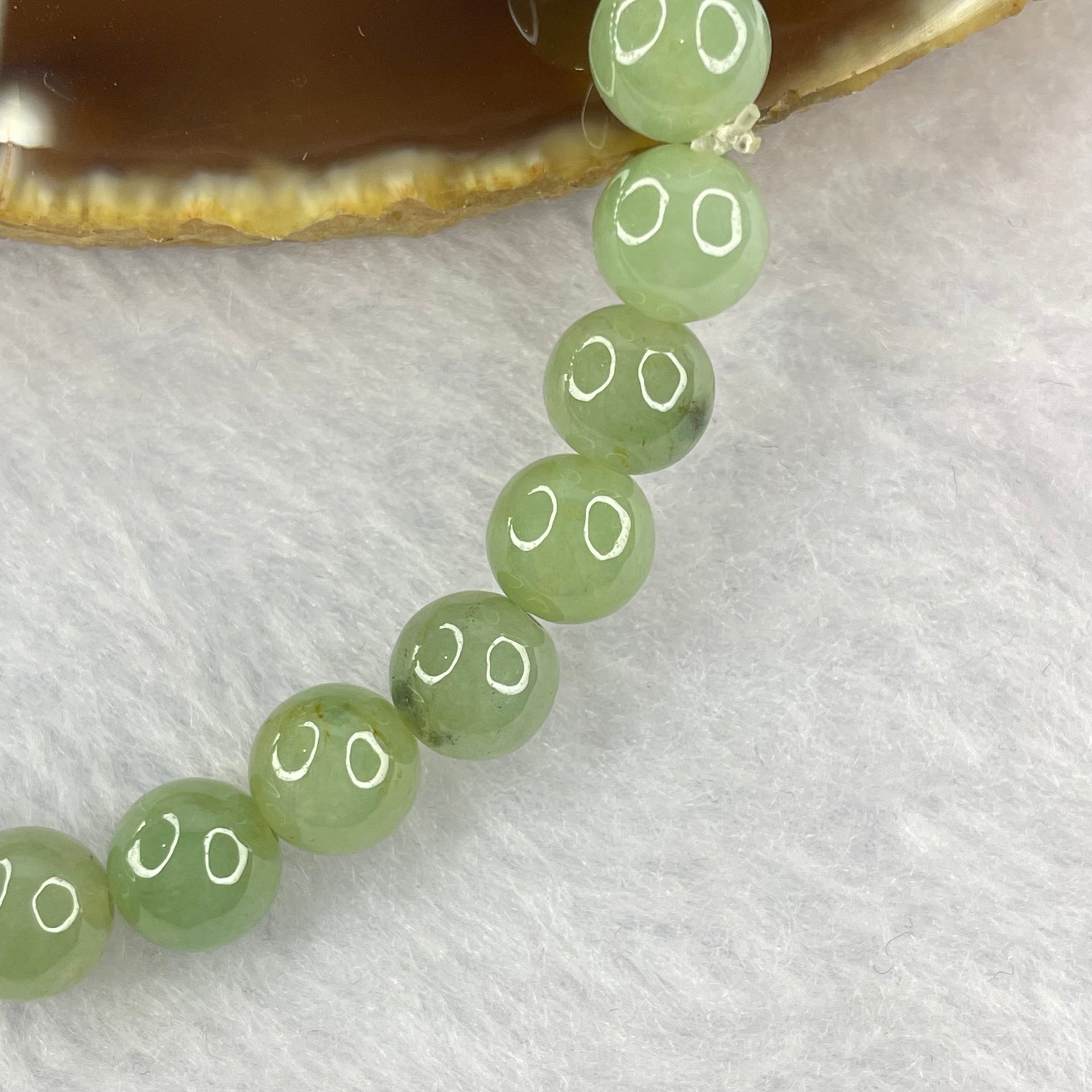 Type A Semi Icy Green Jadeite 25 beads bracelet 7.5mm 17.06g - Huangs Jadeite and Jewelry Pte Ltd