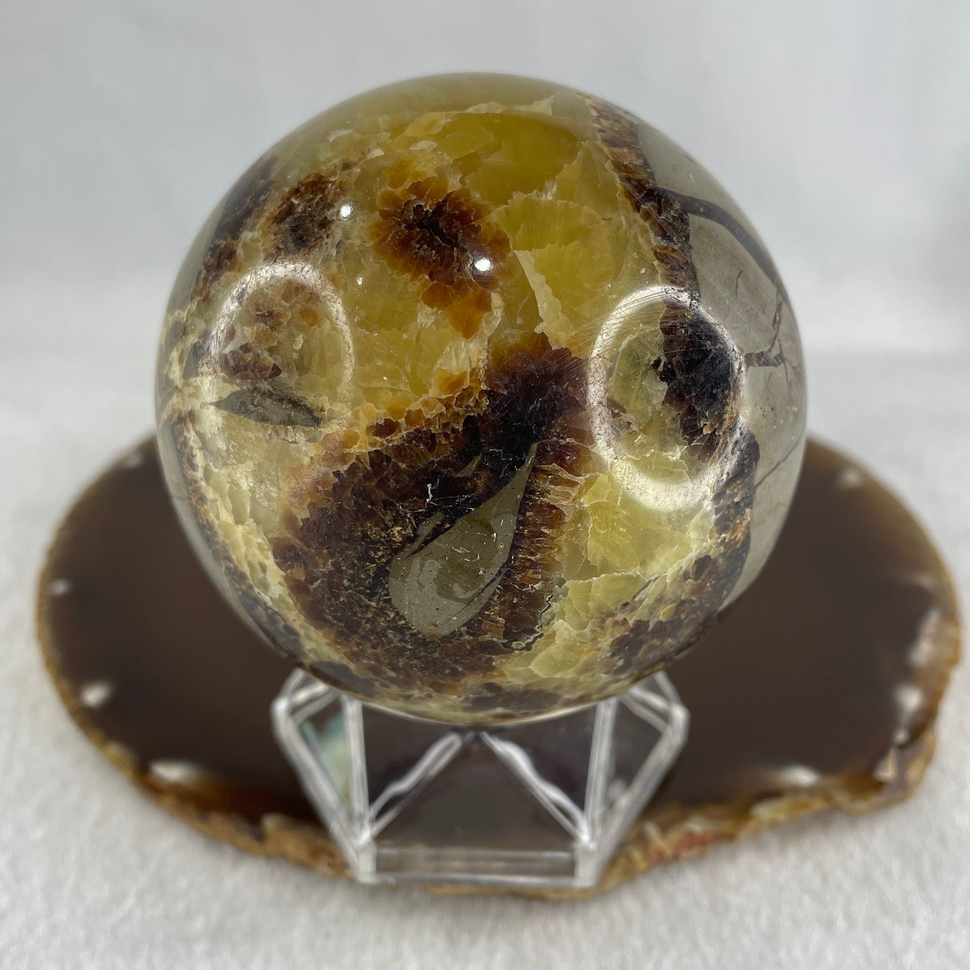 Natural Septarian Stone Ball with Clear Acrylic Display 603.31g 75.0 by 95.0mm - Huangs Jadeite and Jewelry Pte Ltd