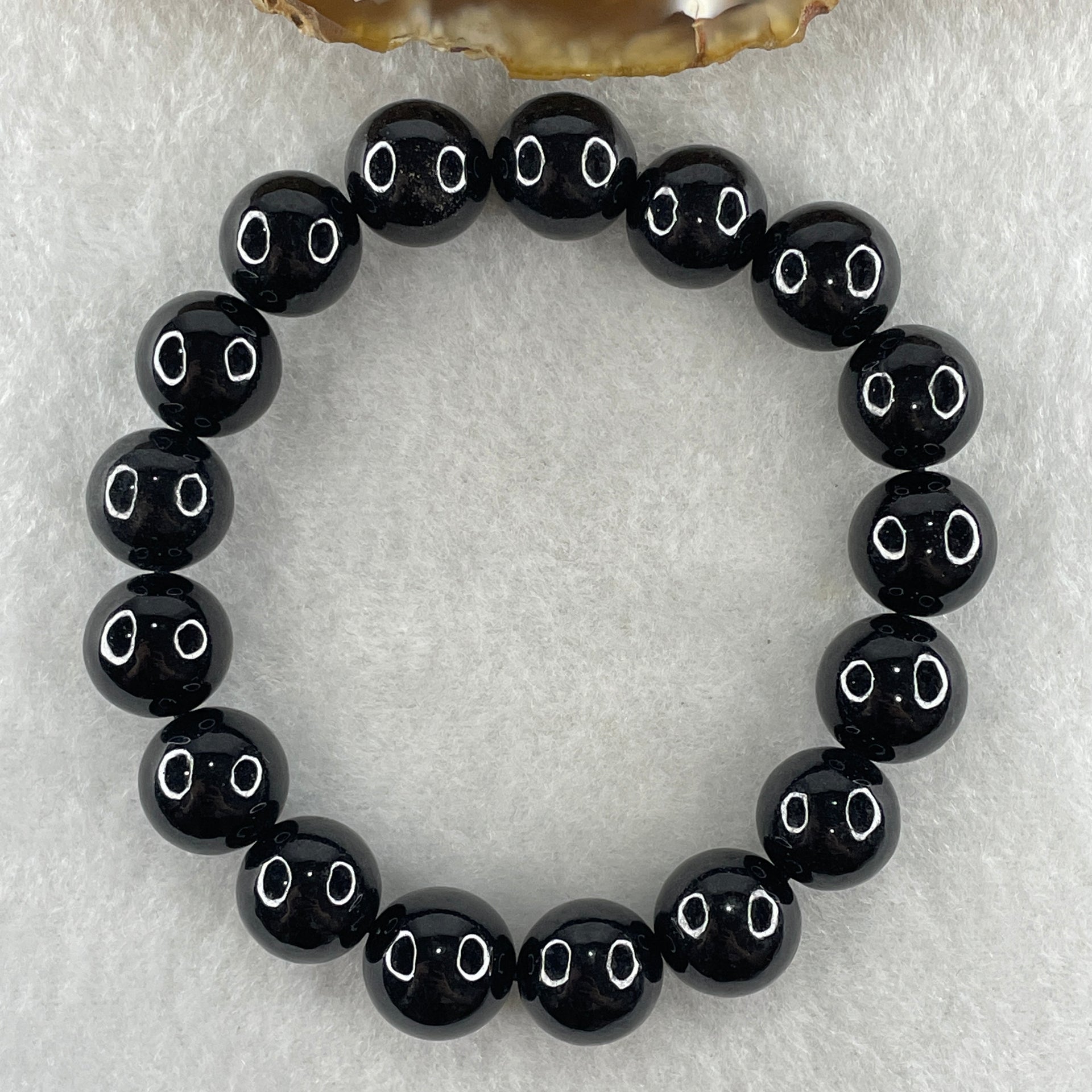 Type A Opaque Black Omphacite Jadeite Beads Bracelet 47.11g 16cm 11.8mm 17 Beads - Huangs Jadeite and Jewelry Pte Ltd
