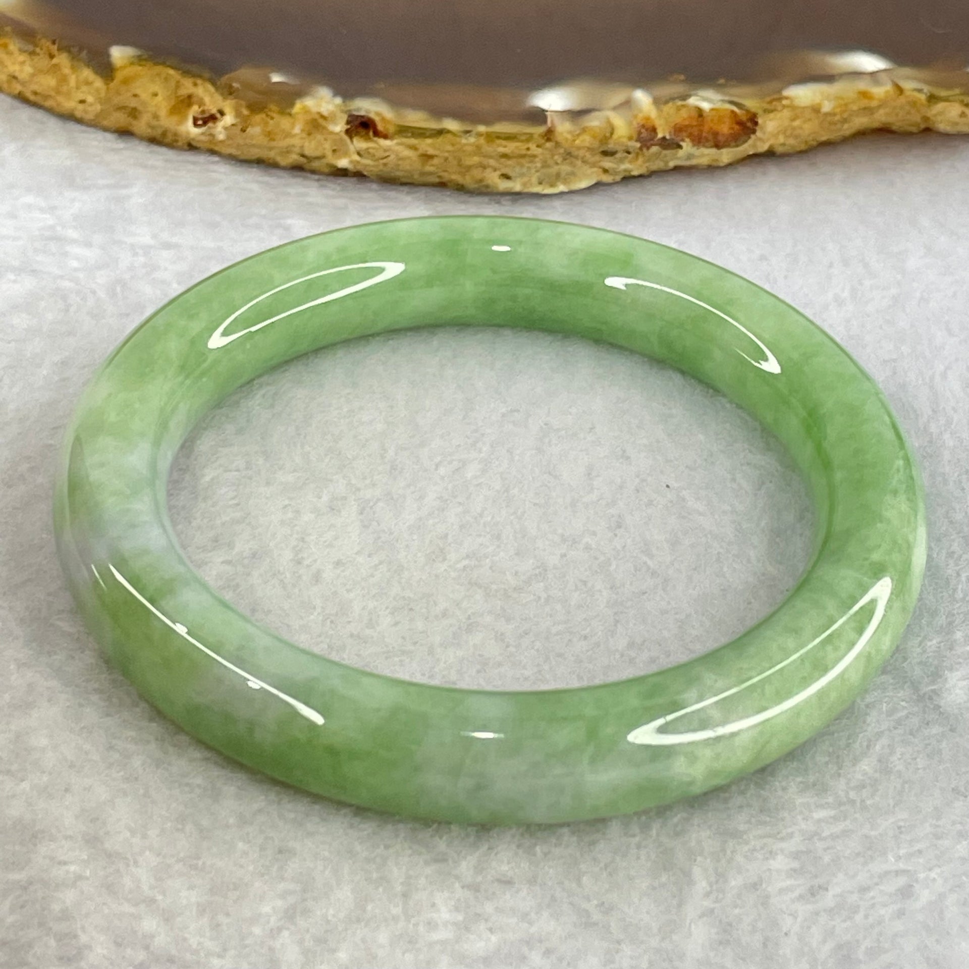 Type A Green with Lavender Jadeite Bangle Internal Diameter 53.8mm 50.57g 10.2 by 9.5mm (Very Slight Internal Line) - Huangs Jadeite and Jewelry Pte Ltd