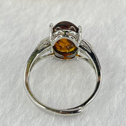 Natural Cognac Amber in S925 Sliver Ring (Adjustable Size) 2.11g 12.7 by 9.0 by 4.5mm - Huangs Jadeite and Jewelry Pte Ltd