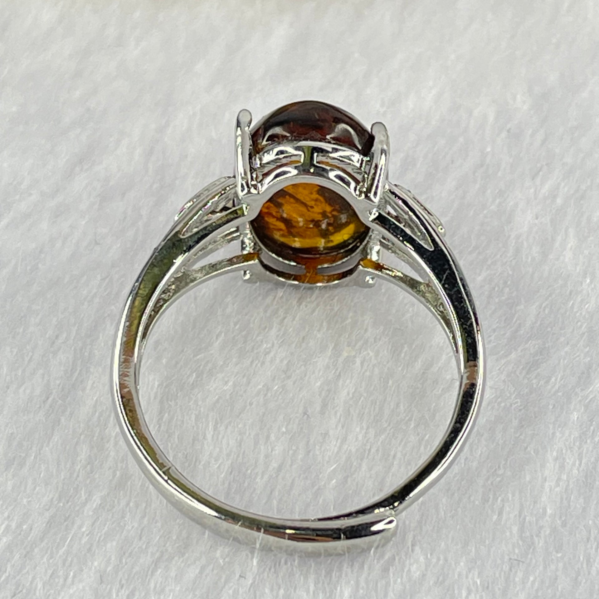 Natural Cognac Amber in S925 Sliver Ring (Adjustable Size) 2.11g 12.7 by 9.0 by 4.5mm - Huangs Jadeite and Jewelry Pte Ltd