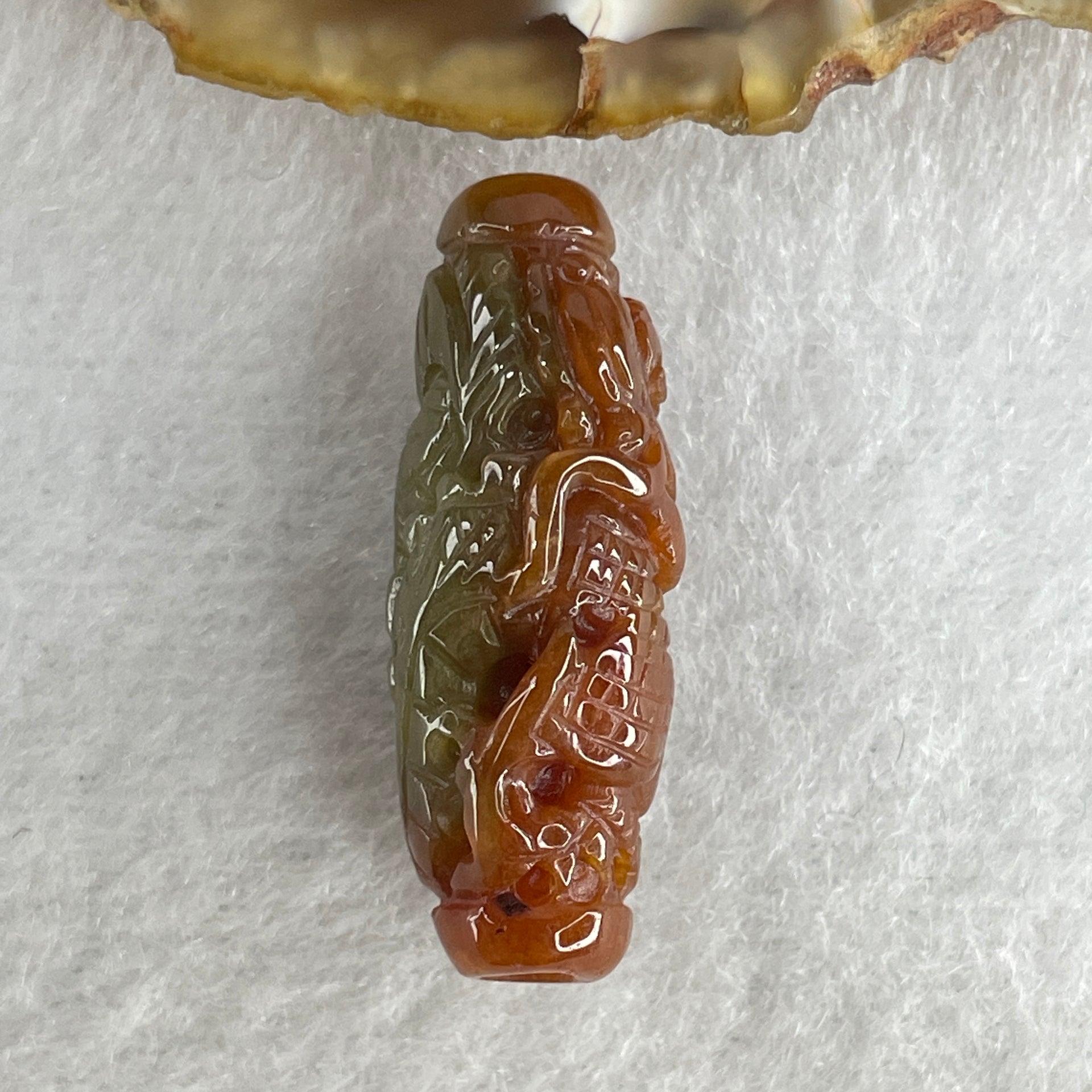 Certified Natural Type A Reddish Brown with Blueish Green Jadeite Dragon Charm 6.97g 30.4 by 13.2 by 10.8mm - Huangs Jadeite and Jewelry Pte Ltd