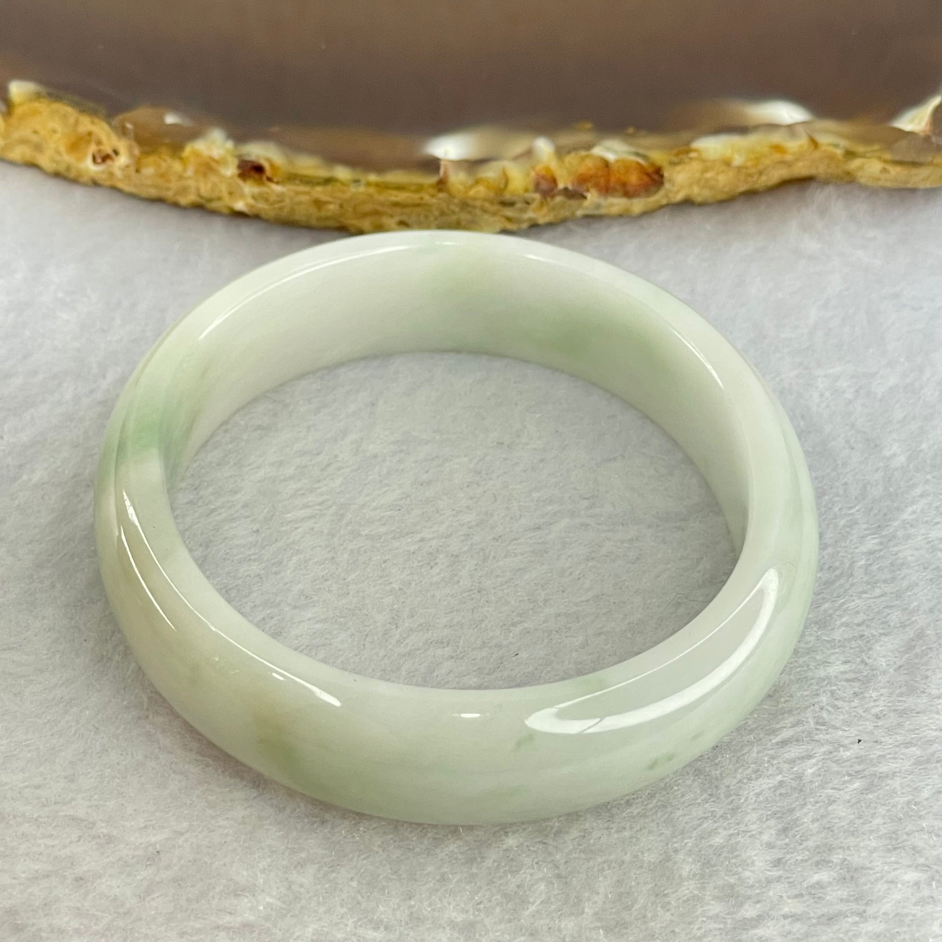 Type A Faint Lavender Green Jadeite Bangle Internal Diameter 55.6mm 36.96g 12.4 by 6.4mm (Internal Lines) - Huangs Jadeite and Jewelry Pte Ltd