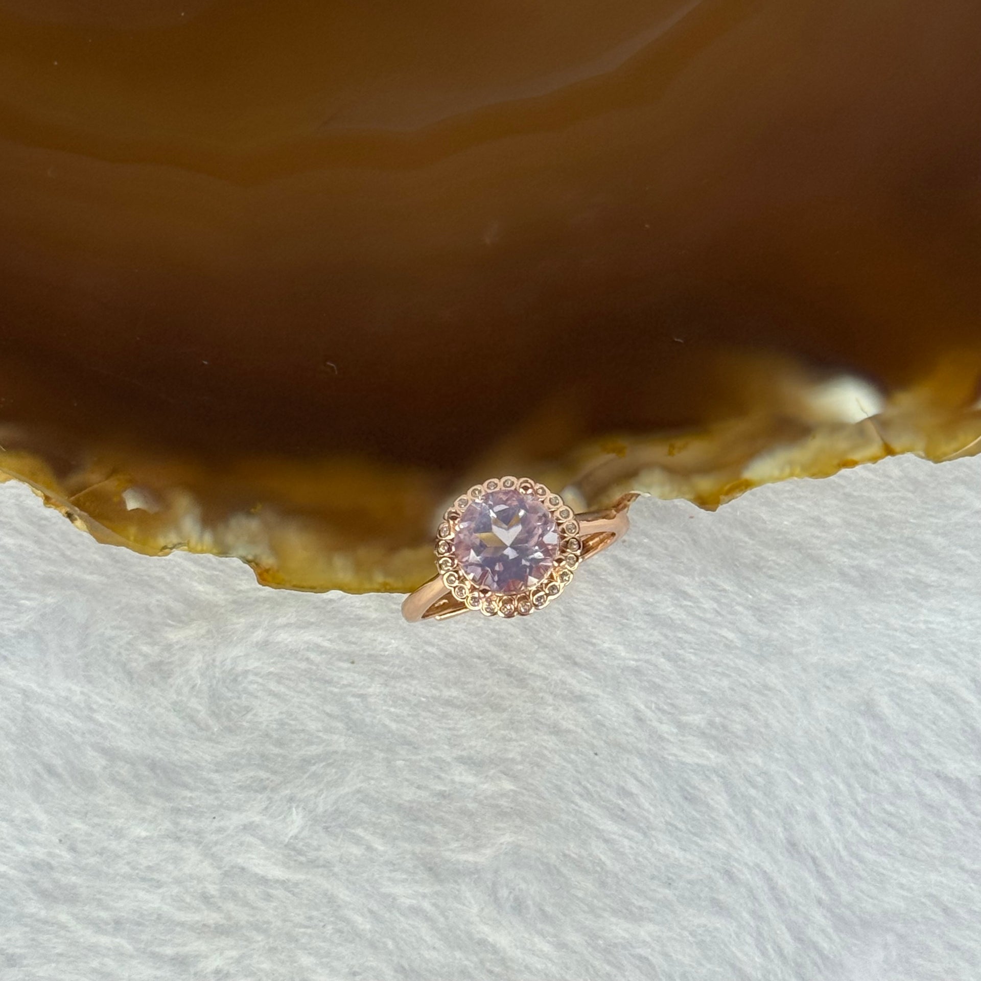 Natural Morganite in 925 Sliver in Rose Gold Colour Ring (Adjustable Size) 2.37g 7.9 by 6.0mm - Huangs Jadeite and Jewelry Pte Ltd