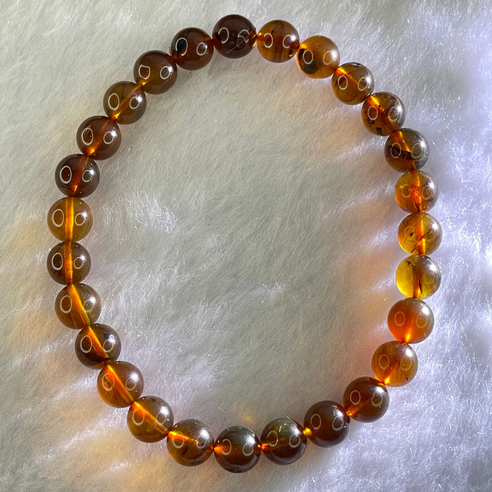 Natural Purple Amber Beads Bracelet 天然紫蜜琥珀手链 4.19g 15cm 6.6mm 27 Beads - Huangs Jadeite and Jewelry Pte Ltd