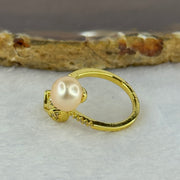 Natural Selenite and Pink Pearl with Crystals in S925 Sliver Gold Color Ring 2.94g 8.8 by 6.5mm US5.75 HK12.5 - Huangs Jadeite and Jewelry Pte Ltd