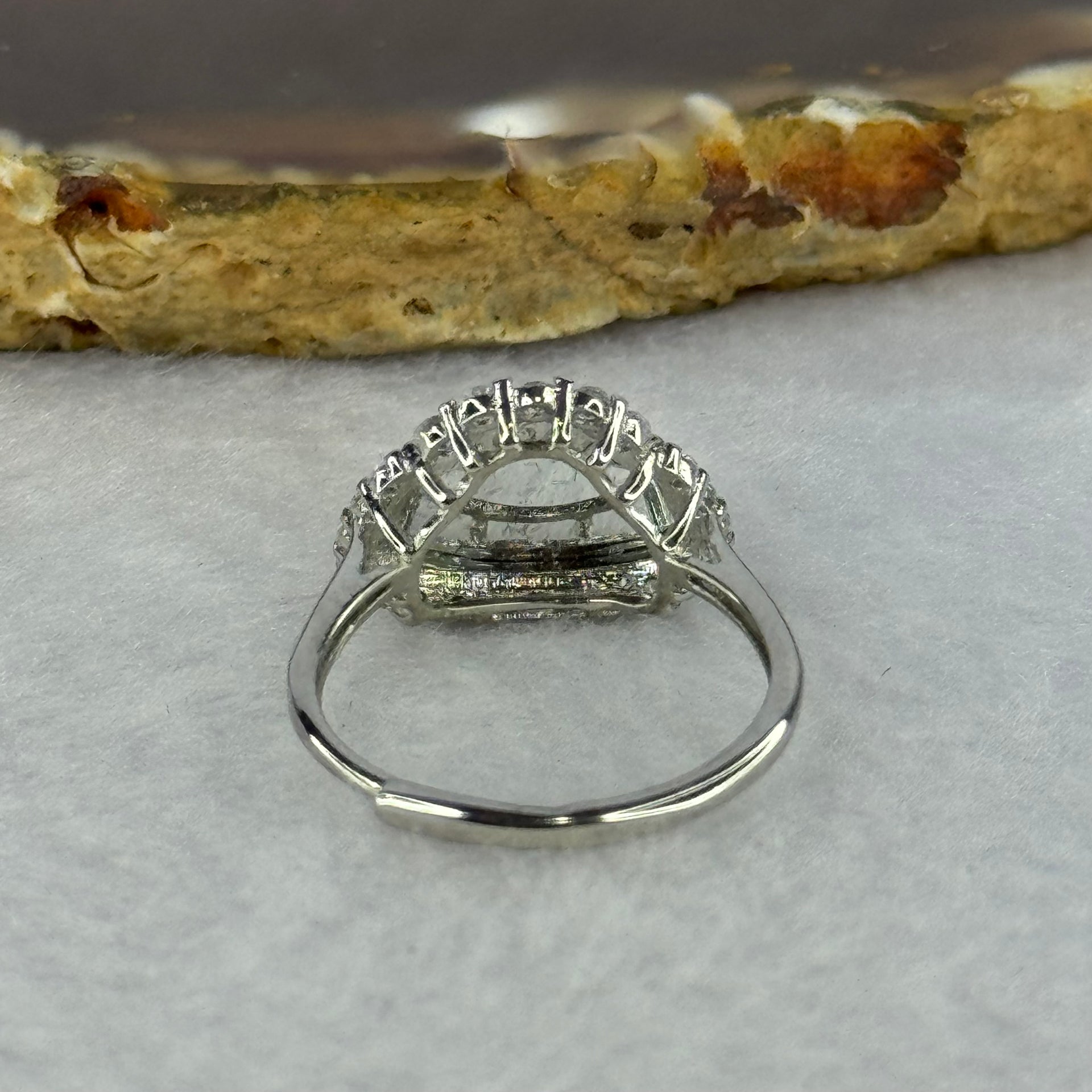 Type A Icy Green Omphasite Jadeite Milo Buddha with Crystals in Sliver Ring (Adjustable Size) 1.82g 8.9 by 13.2 by 2.5mm - Huangs Jadeite and Jewelry Pte Ltd