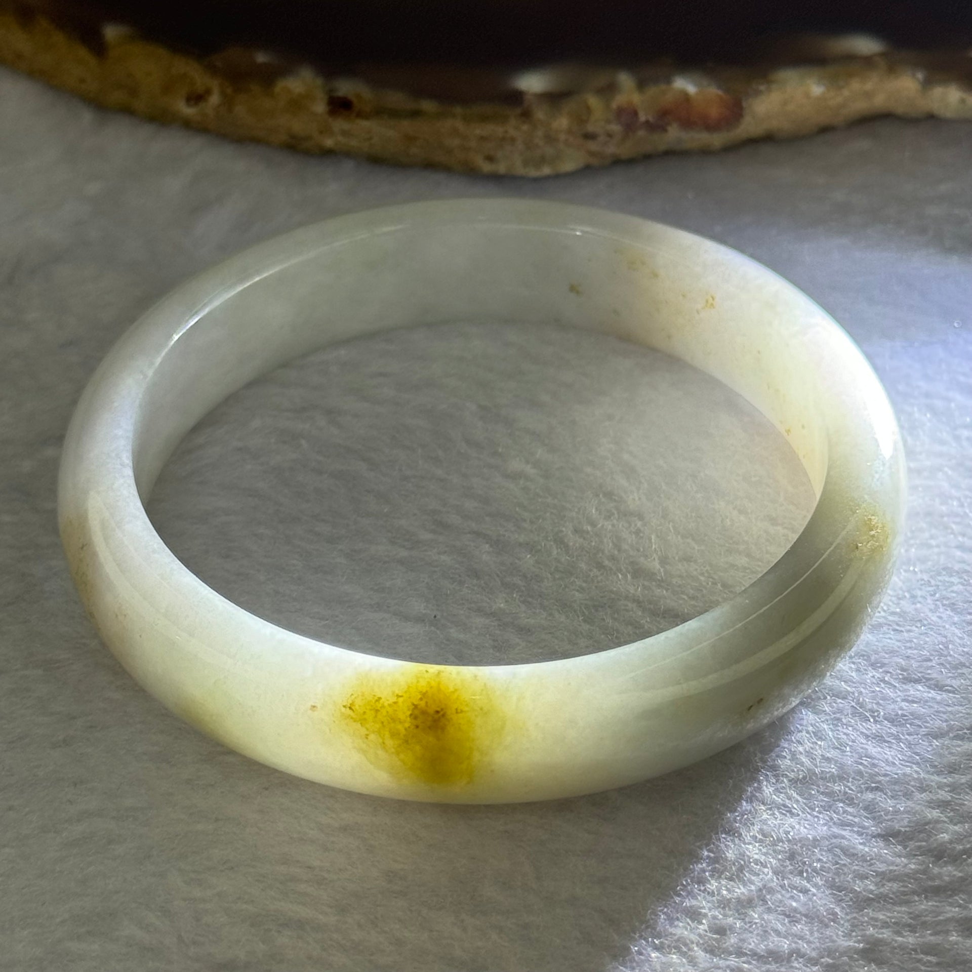 Type A Light Lavender Green with Brown Patches Jadeite Bangle 46.83g Internal Diameter 57.8mm 12.5 by 7.0mm (Very Slight Internal Line) - Huangs Jadeite and Jewelry Pte Ltd