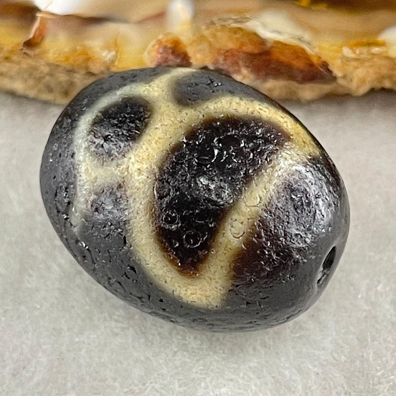 Natural Powerful Tibetan Old Oily Agate Double Cai Shen Dzi Bead Heavenly Master (Tian Zhu) 双财神长天珠 8.12g 20.8 by 16.8mm - Huangs Jadeite and Jewelry Pte Ltd