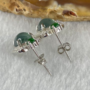 Type A Icy Blueish Green Jadeite Cabochons With Crystals in S925 Sliver Earrings 2.54g 6.6 by 4.0mm - Huangs Jadeite and Jewelry Pte Ltd