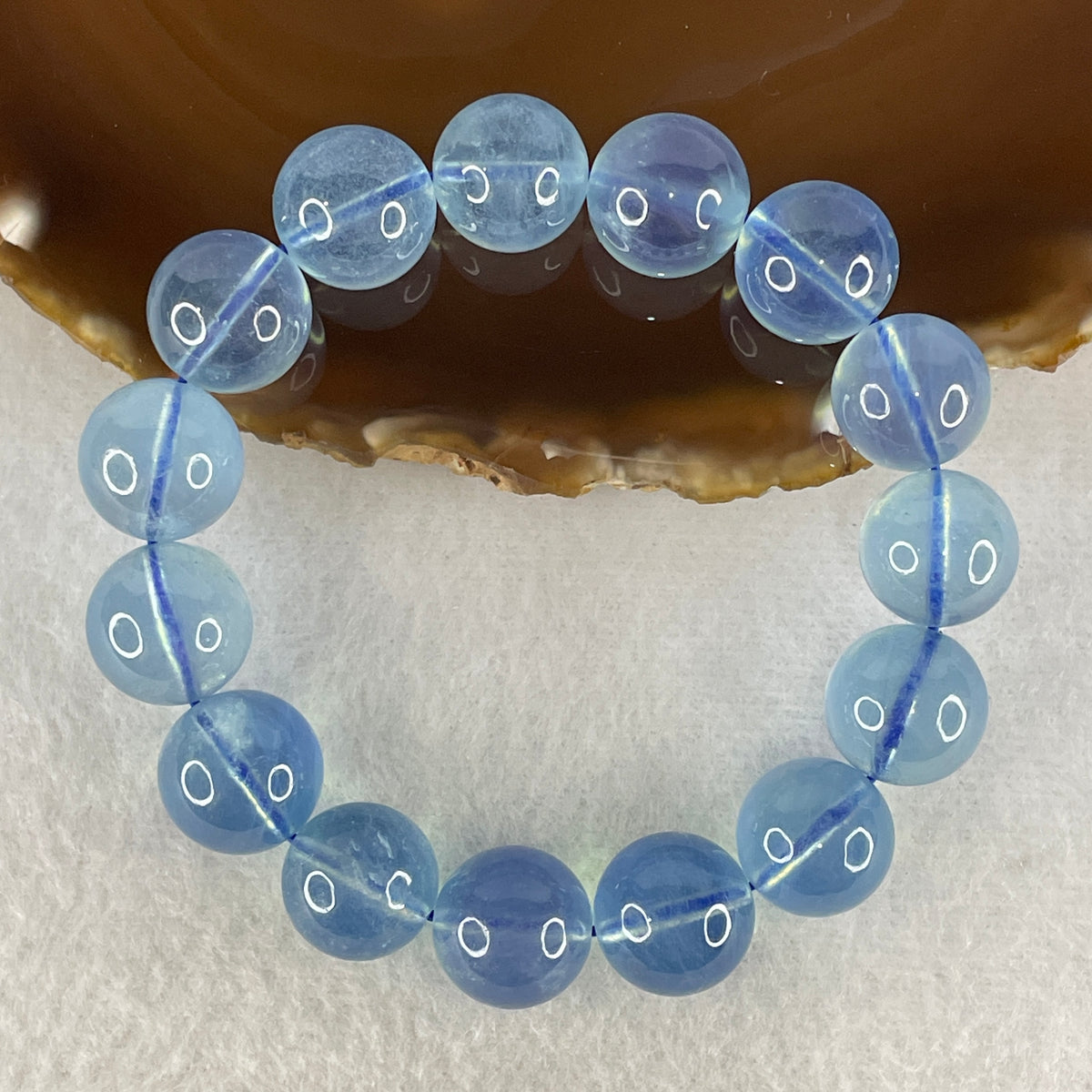 Certified Good Grade Natural Aquamarine Beads Bracelet | 17cm with 15 Beads 14.6mm (60.21g | Ocean Blue Translucency | Throat & Third Eye Chakra Harmony, Tranquil Communication & Serene Wealth Shield)