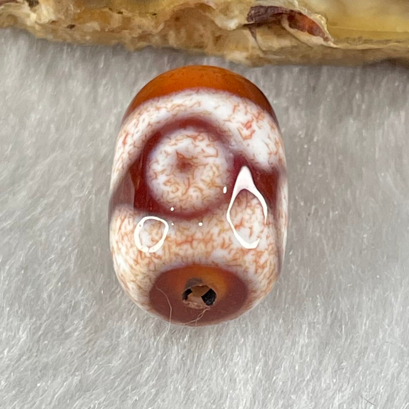 Natural Powerful Tibetan Old Oily Agate 3 Eyes Dzi Bead Heavenly Master (Tian Zhu) 三眼天诛 2.37g 14.6 by 10.1mm - Huangs Jadeite and Jewelry Pte Ltd