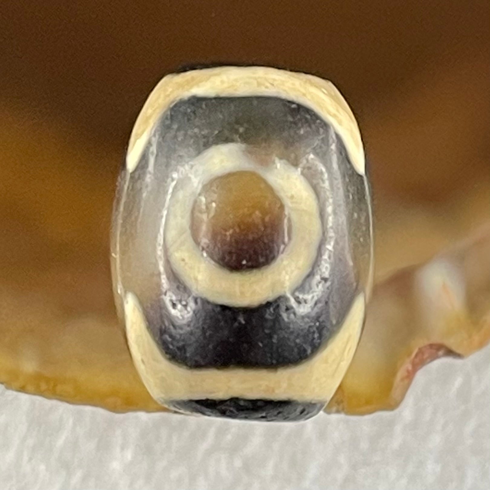 Natural Powerful Tibetan Old Oily Agate 3 Eyes Dzi Bead Heavenly Master (Tian Zhu) 三眼天诛 2.11g 13.4 by 10.1mm - Huangs Jadeite and Jewelry Pte Ltd