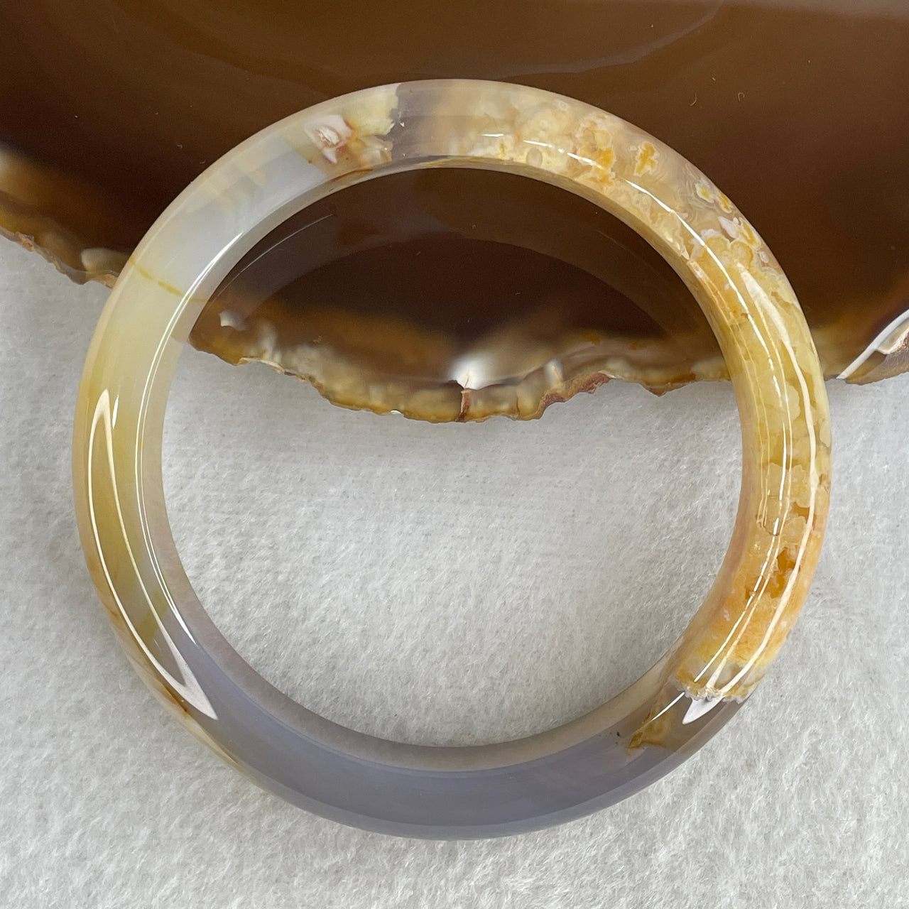 Natural Orange & Purplish-Grey Agate Bangle | 61.2mm Large-Capacity Statement Chalcedony | "Perfect" Flawless Wide-Band Round Wrist Heirloom (45.11g 12.3x8.4mm)