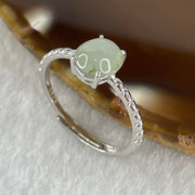 Natural Type A Semi Icy Faint Green Jadeite Oval Shape Cabouchon in S925 Silver Ring (Adjustable Size) 1.47g 7.4 by 6.5 by 4.5mm - Huangs Jadeite and Jewelry Pte Ltd