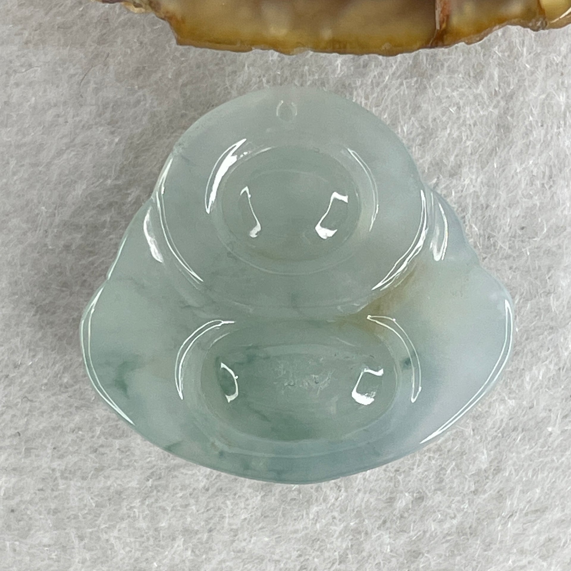 Certified Natural Type A Jelly Light Green with Green Piao Hua Jadeite Milo Laughing Buddha 6.33g 23.7 by 25.8 by 7.2mm - Huangs Jadeite and Jewelry Pte Ltd