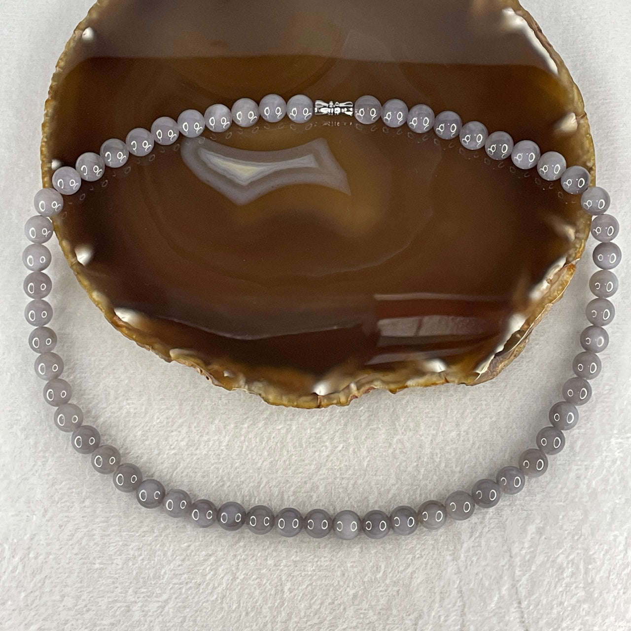 Certified Natural Nephrite Necklace 44.70g - 8.0mm x 56 Beads - 42cm Length - Purplish Grey Grade A Untreated Nephrite Jade Jewelry