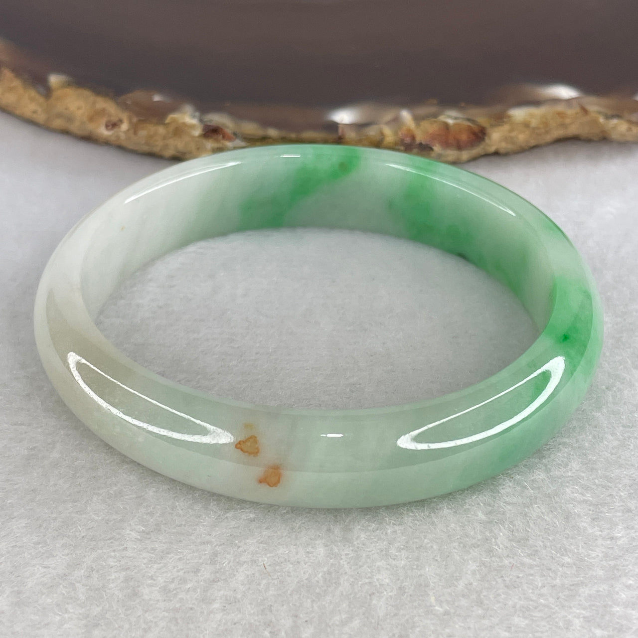 Natural Type A Multicolor Jadeite Oval Bangle | 55.0mm Light Green with Emerald Green, Brownish Yellow & Faint Lavender Palette | Premium Luxury "Fei Cui" Statement Wrist Amulet 39.78g 12.1x7.0mm (Very Slight Internal Line)