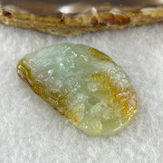 Type A Natural Semi Icy Light Green with Yellow Patches Jadeite Shan Shui Gui Ren Benefactor Pendant 9.79g 38.2 by 25.6 by 6.0mm - Huangs Jadeite and Jewelry Pte Ltd