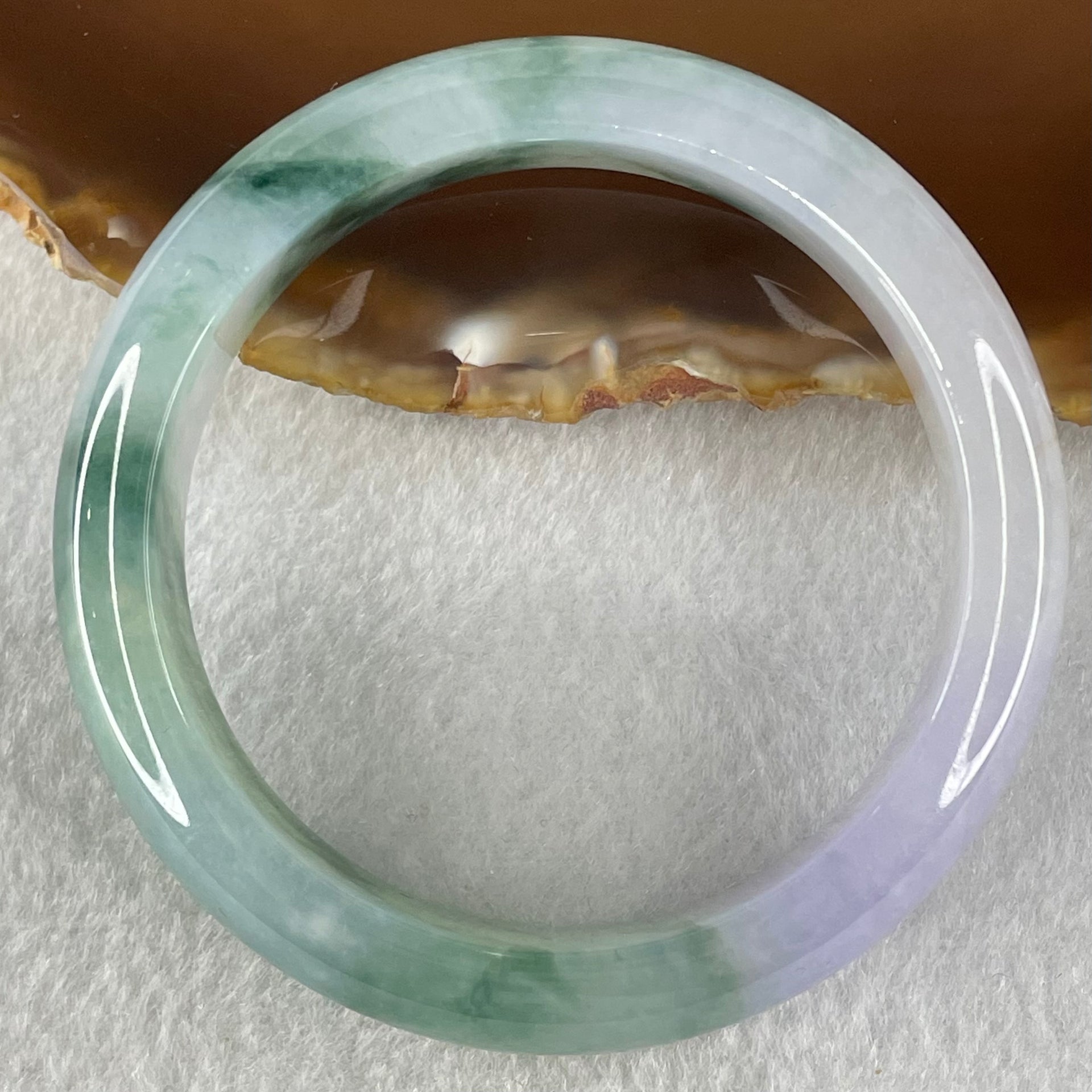 Type A Jelly Bright Lavender with Dark Blueish Green Piao Hua Jadeite Bangle 47.66g Internal Diameter 51.2mm 12.8 by 8.4mm (Very Slight Internal Line) - Huangs Jadeite and Jewelry Pte Ltd