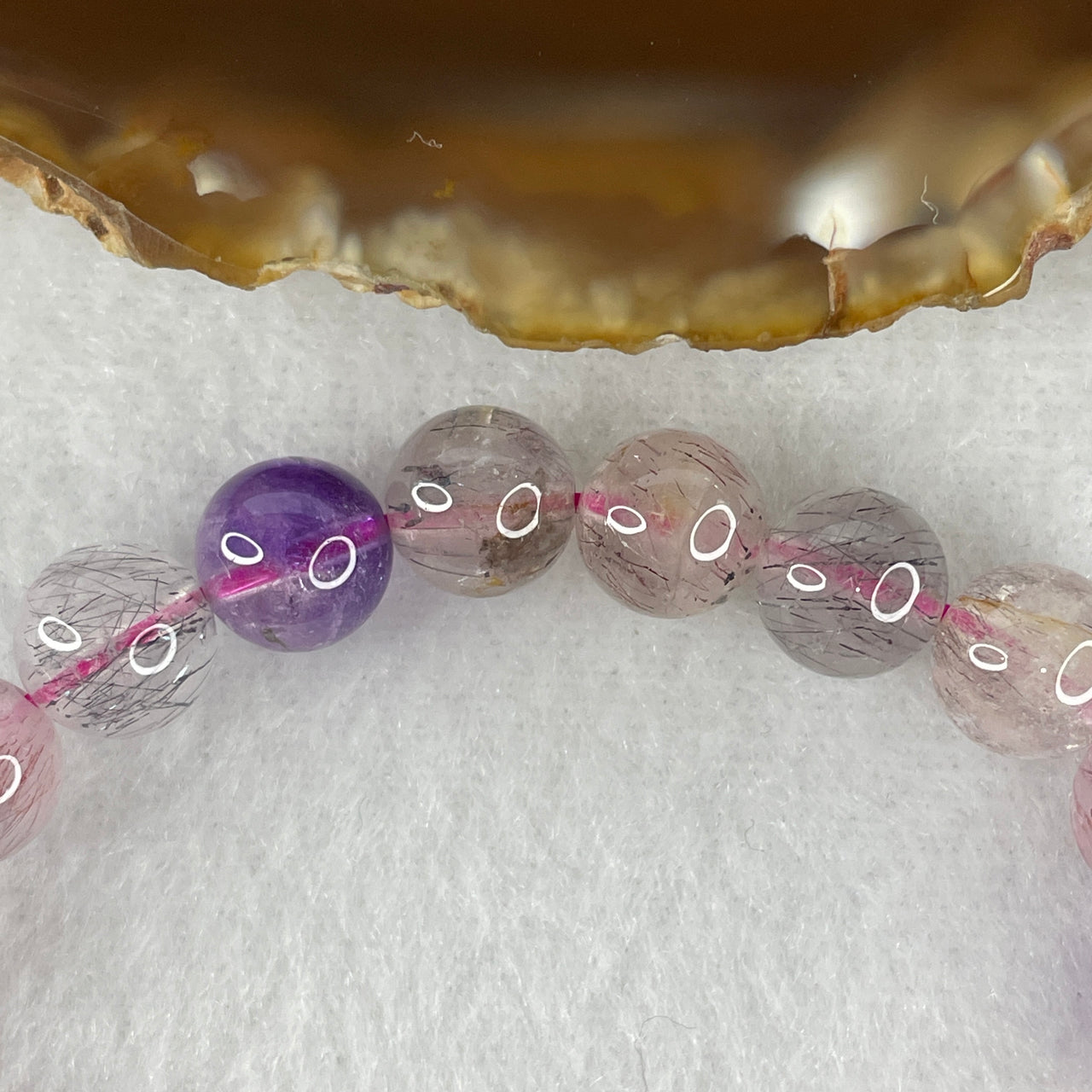 Certified Above-Average Grade Natural Super 7 Crystal Beads Bracelet | High-Fluidity Crystalline Strand | Authentic Sacred Seven Multi-Mineral Inclusions Quartz Spiritual Catalyst & Auric Shield Bracelet (19.81g | 15.5cm Length | 8.8mm | 22 Beads)