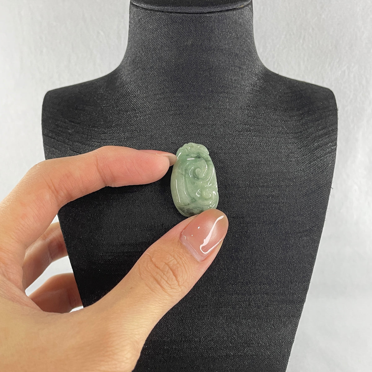 Natural Type A Green with Dark Green Jadeite Ruyi Pendant | Scepter of Wish Fulfillment & Leadership Talisman (5.22g | 29.1 x 17.3 x 5.6mm) - Huangs Jadeite and Jewelry Pte Ltd