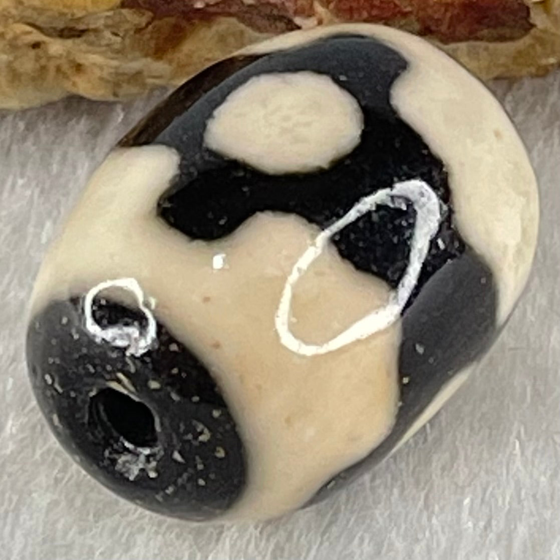 Natural Powerful Tibetan Old Oily Dark Brown With White Agate 3 Eyes Dzi Bead Heavenly Master (Tian Zhu) 三眼天诛 4.37g 17.4 by 12.9mm - Huangs Jadeite and Jewelry Pte Ltd