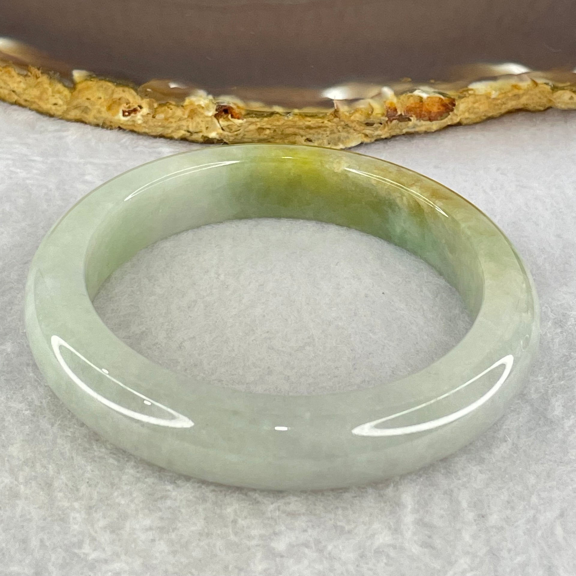 Type A Green Lavender with Brownish Yellow Patches Jadeite Bangle Internal Diameter 55.1mm 56.67g 11.9 by 8.7mm (VerSlight External Line + Very Slight Internal Line) - Huangs Jadeite and Jewelry Pte Ltd