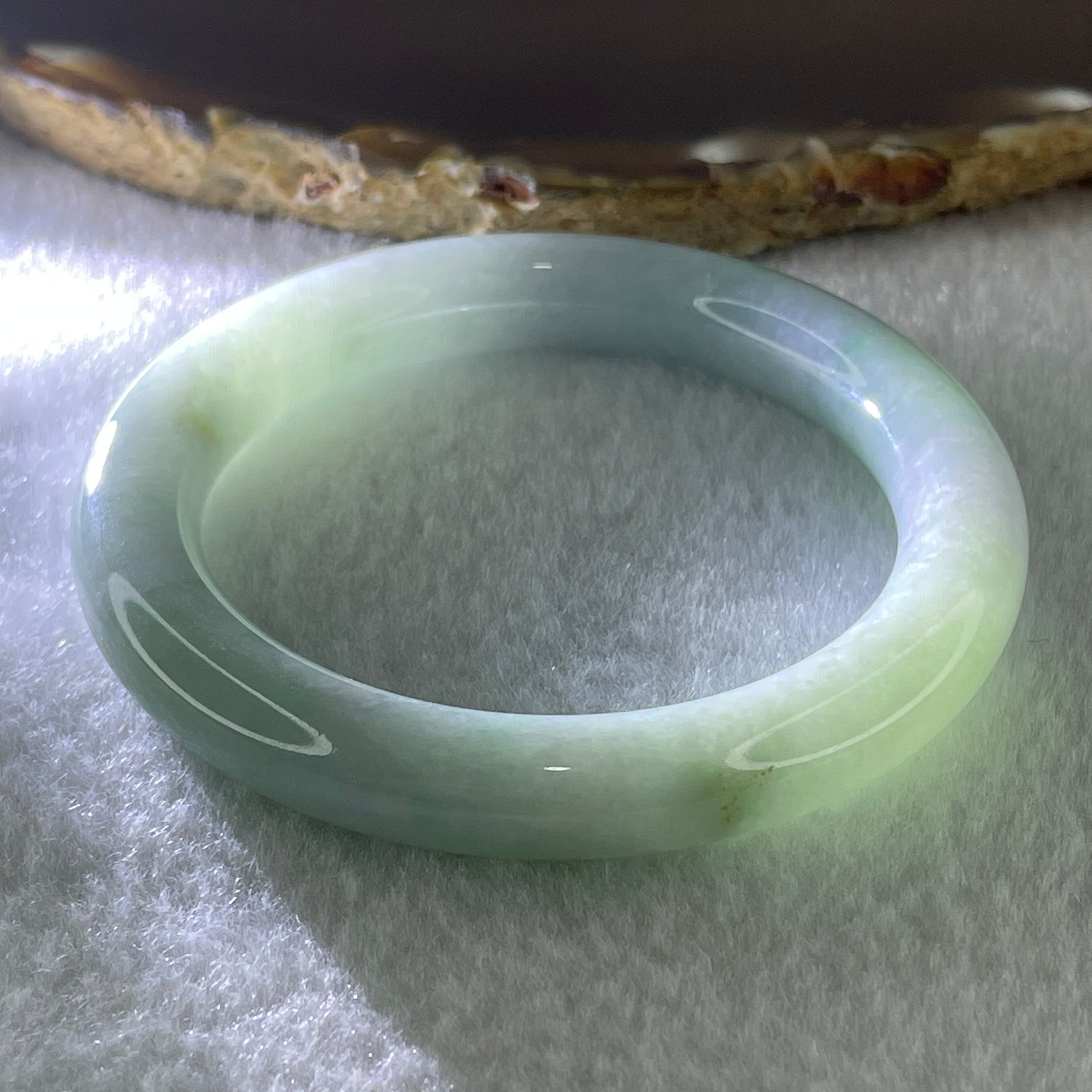 Type A Natural Light Green with Lavender Jadeite Bangle 43.74g Inner Diameter 51.0mm 9.5 by 9.5mm (Internal Lines) - Huangs Jadeite and Jewelry Pte Ltd