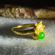 Type A Burmese Icy Gull Spicy Green Jade Jadeite Fortune Cat 18k yellow gold 4.61g Fortune cat 11.9 by 11.2 by 6.8mm with Diamonds Ring inner diameter 16.9mm US6.5 HK14.5 Inner Dia 17.0mm - Huangs Jadeite and Jewelry Pte Ltd