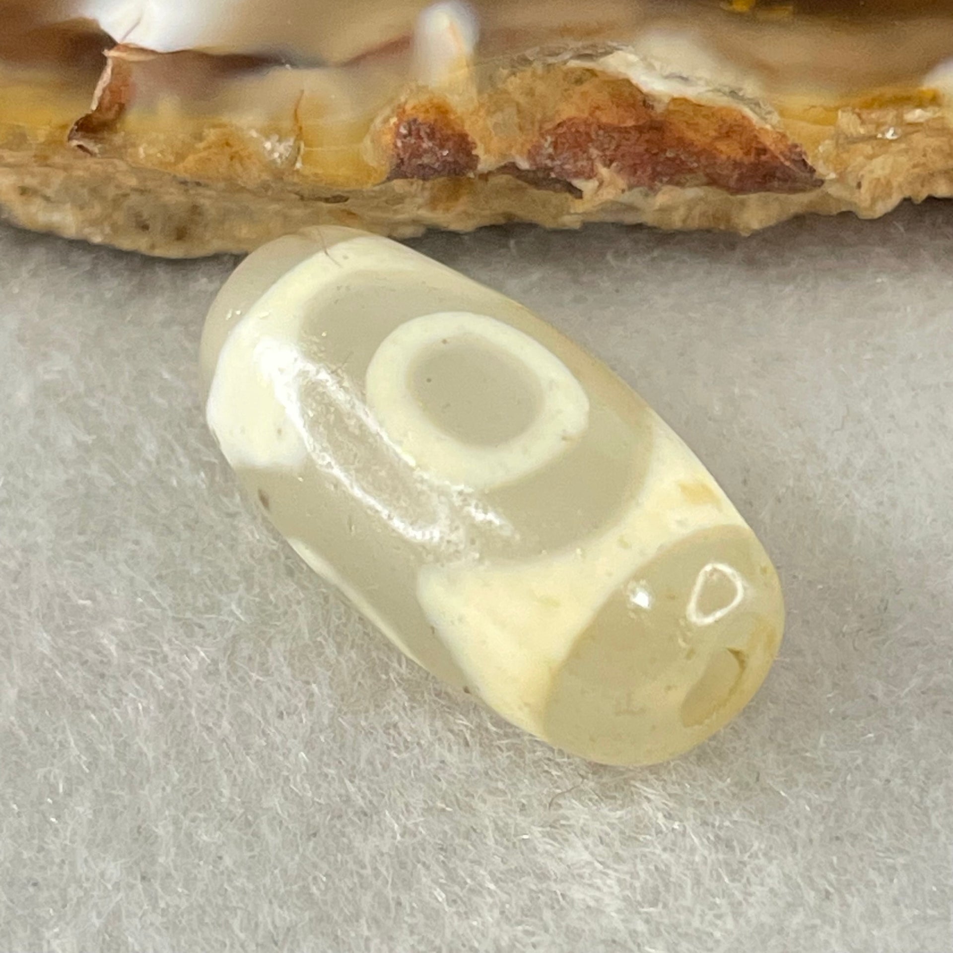 Natural Powerful Tibetan Old Oily Agate 3 Eyes Dzi Bead Heavenly Master (Tian Zhu) 三眼天诛 2.90g 19.8 by 10.2mm - Huangs Jadeite and Jewelry Pte Ltd