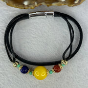 Natural Butterscotch Amber with Red Cinnabar, Lapis Lazuli and Turquoise Beads Leather Bracelet 11.92g 15cm 13.0mm - Huangs Jadeite and Jewelry Pte Ltd