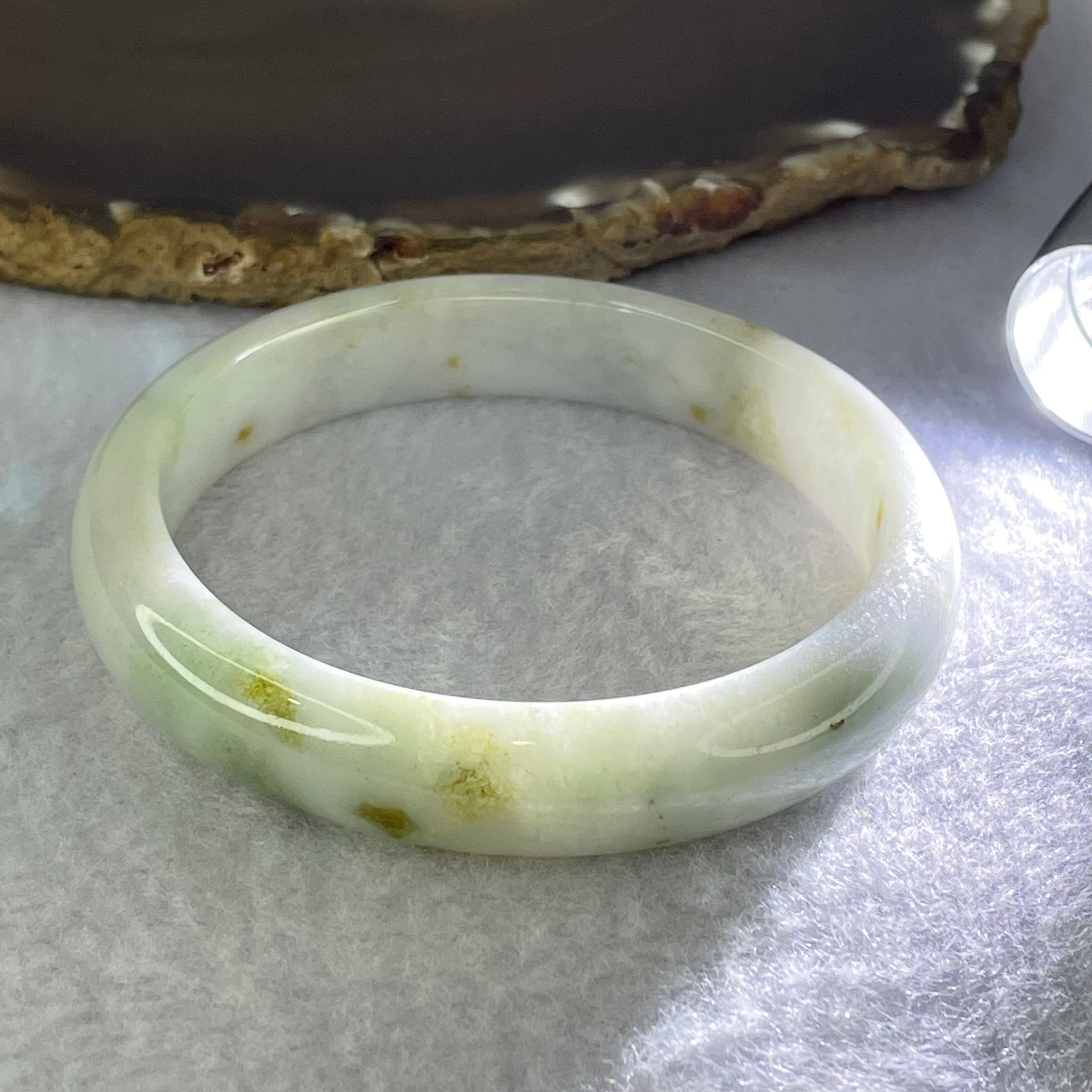 Type A Lavender and Green with Brown Patches Jadeite Bangle Internal Diameter 58.2mm 48.01g 12.3 by 7.6mm (Very Slight Internal Lines) - Huangs Jadeite and Jewelry Pte Ltd