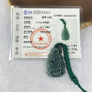 Type A Dark Blueish Green Jadeite Cai Shen Ye God of Fortune Pendant 8.37g 34.2 by 21.6 by 5.0mm - Huangs Jadeite and Jewelry Pte Ltd