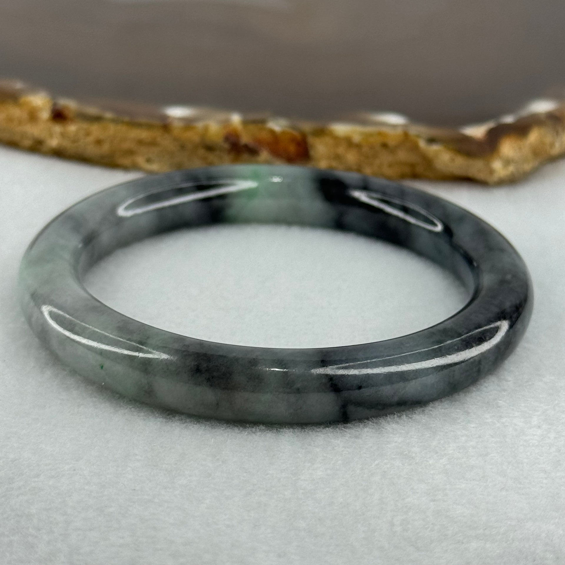Type A Faint Green and Greyish Black Piao Hua Jadeite Bangle Internal Diameter 50.9mm 35.22g 8.6 by 8.4mm (Very Slight Internal Lines) - Huangs Jadeite and Jewelry Pte Ltd