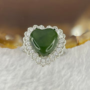 Natural Green Nephrite with Crystals In S925 Sliver Ring  (Adjustable Size) 2.92g 10.4 by 10.0 by 5.0mm - Huangs Jadeite and Jewelry Pte Ltd