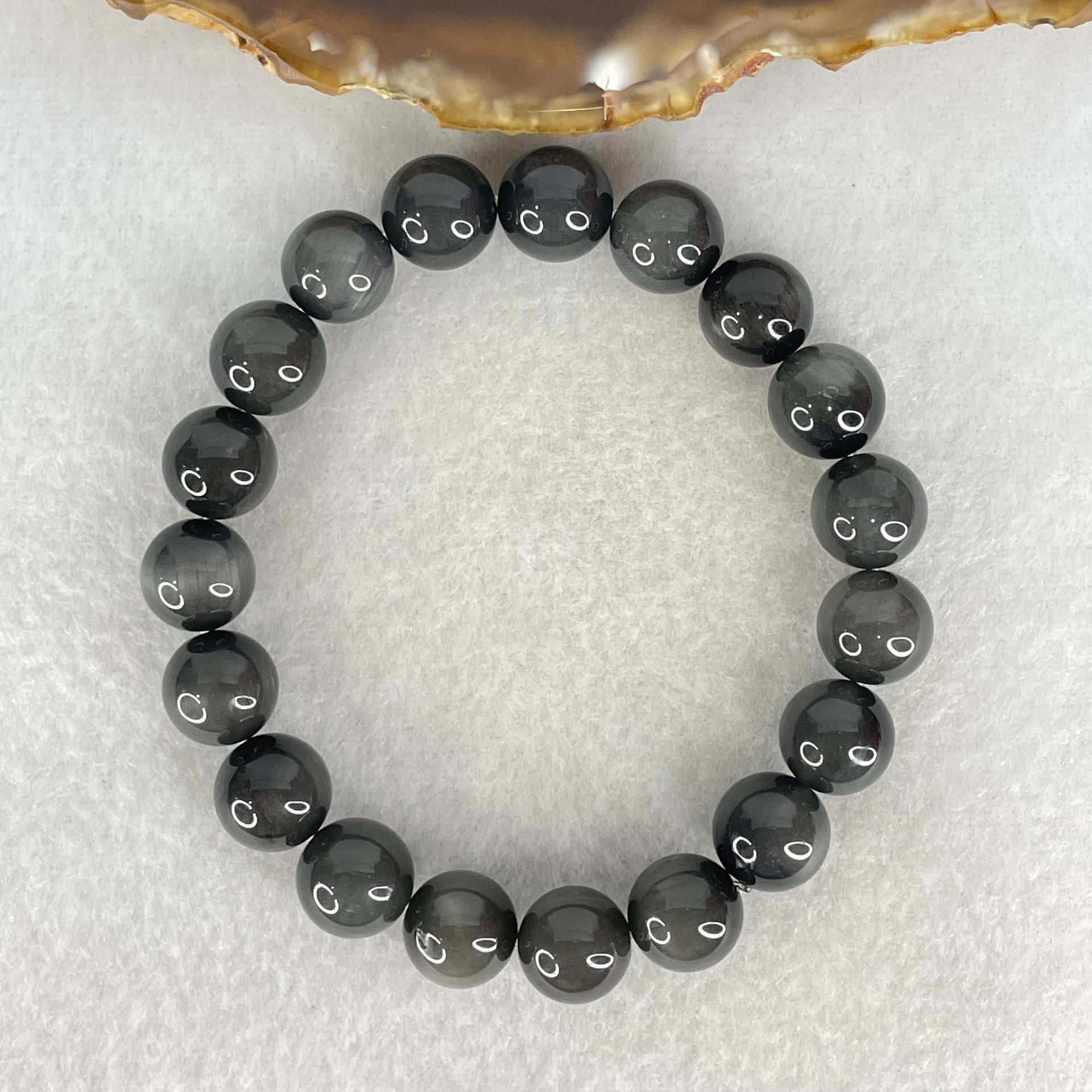 Good Grade Natural Grey Rabbit Hair Rutilated Quartz Beads Bracelet 31.20g 17cm 10.8mm 19 Beads - Huangs Jadeite and Jewelry Pte Ltd