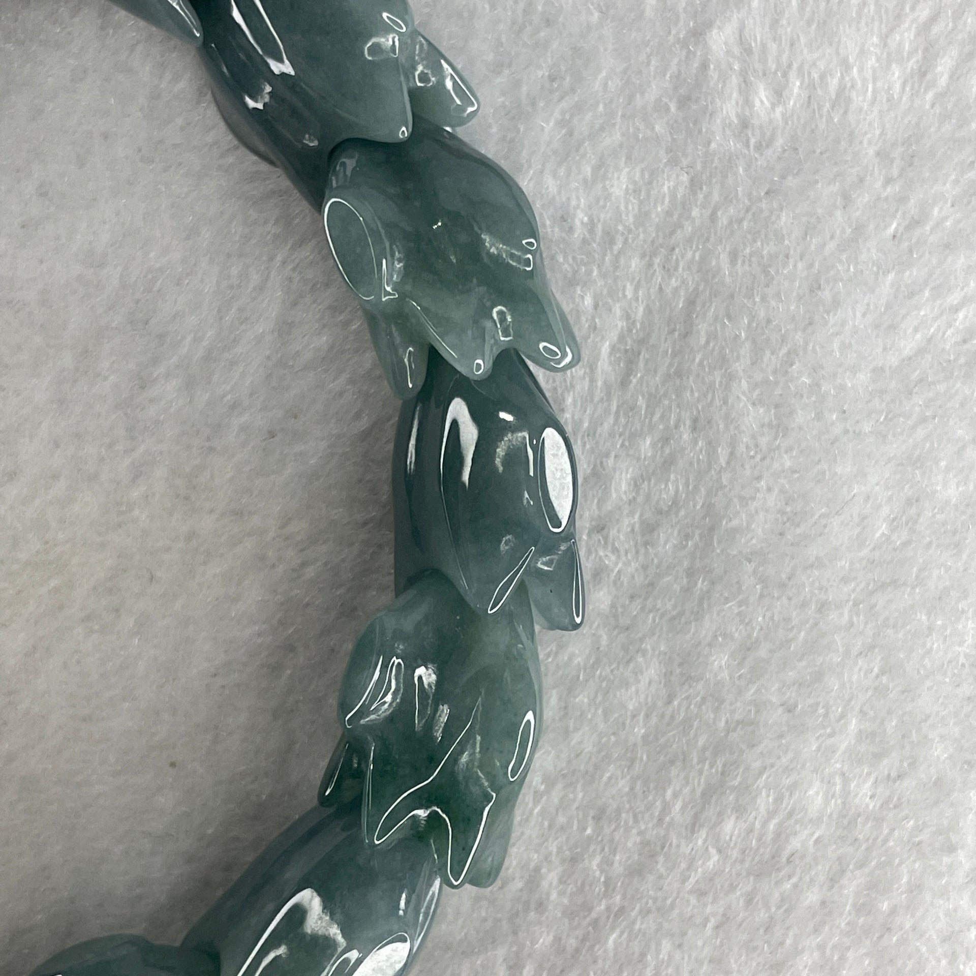 Certified Natural Type A Blueish Green Jadeite Dragon Bracelet 55.07g 16.5cm 16.0mm Dragon Head - 14.0mm 13 Pcs - Huangs Jadeite and Jewelry Pte Ltd
