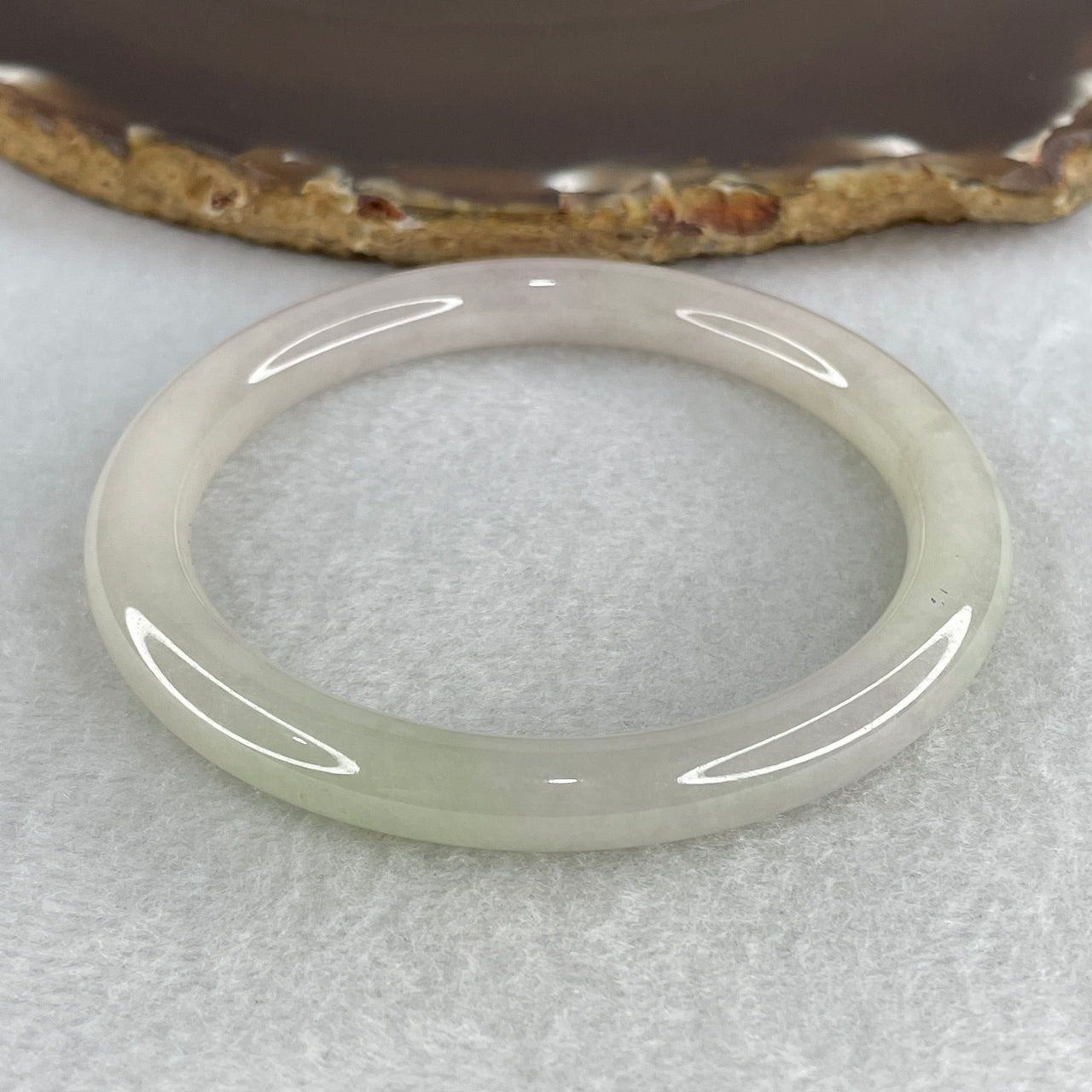 57.3mm Certified Genuine Type A Jadeite Bangle - Faint Green Natural Jadeite Jewelry - 35.44g Wide Untreated Jade Bracelet for Women 8.1x8.2mm Wide (Very Very Slight Internal Line)