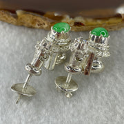 Type A Natural Apple Green Jadeite Cabochon 8.1 by 6.2 by 3.0mm Stone for Setting 20.60g (On Silver Earring Mold) - Huangs Jadeite and Jewelry Pte Ltd